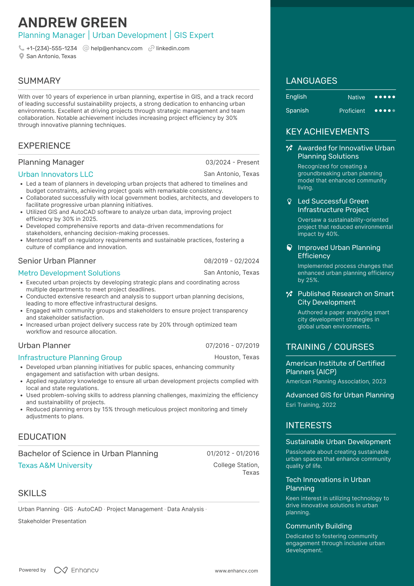 Planning Manager resume example