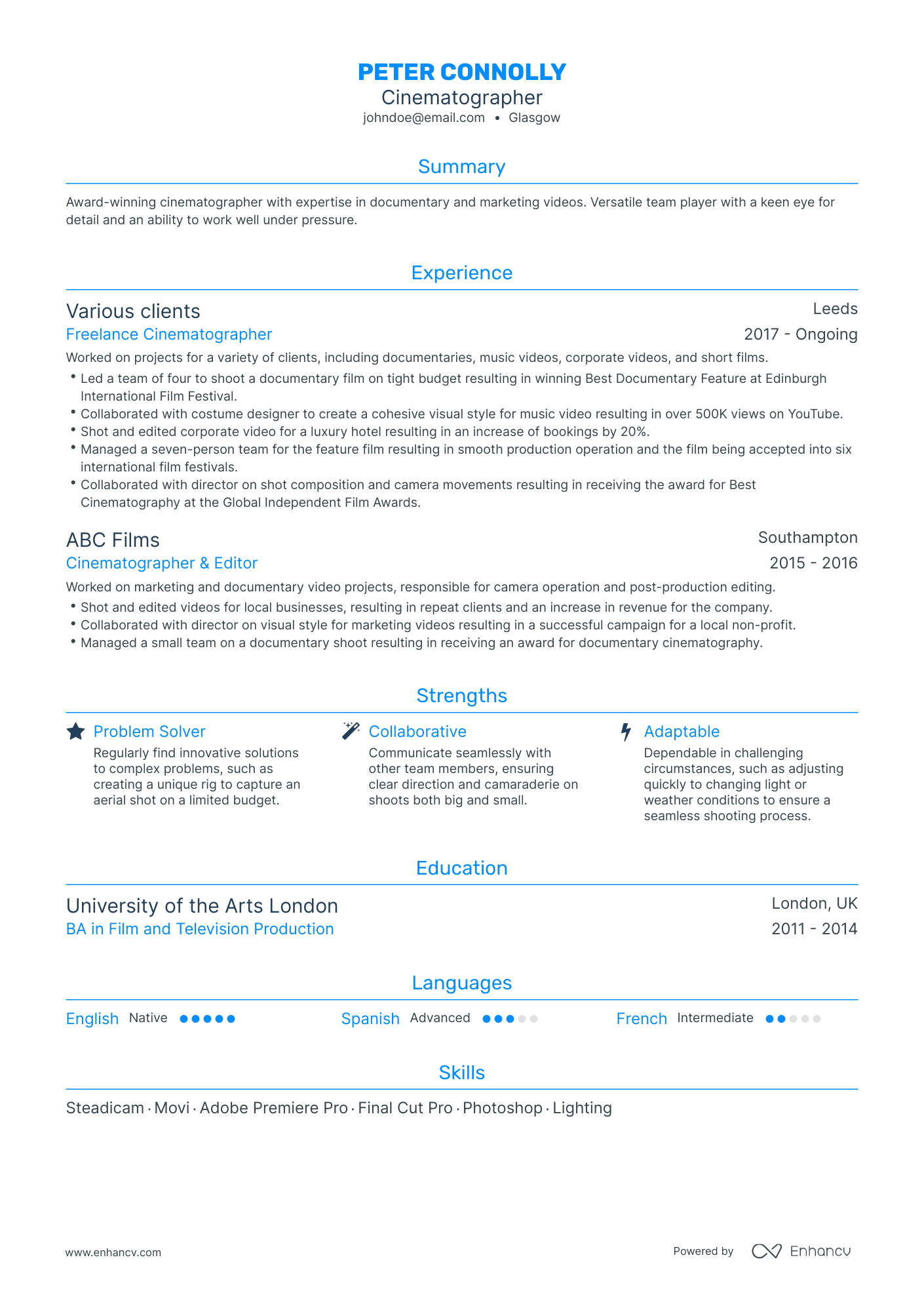 3 Cinematographer CV Examples For 2023