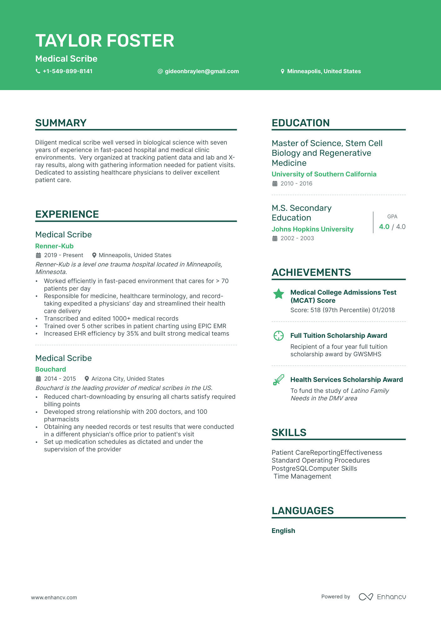 Medical Scribe resume example