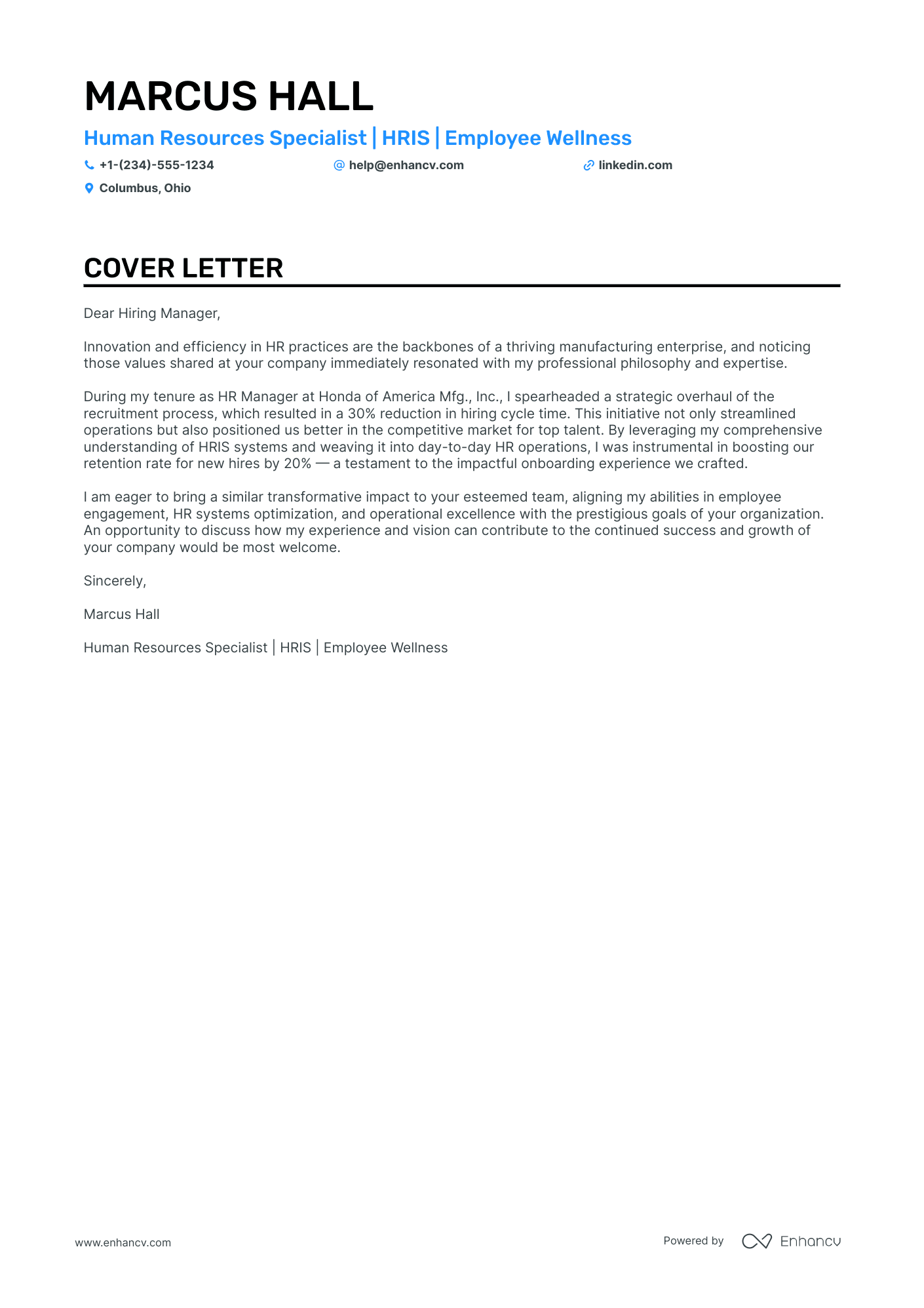 Human Resources Specialist cover letter