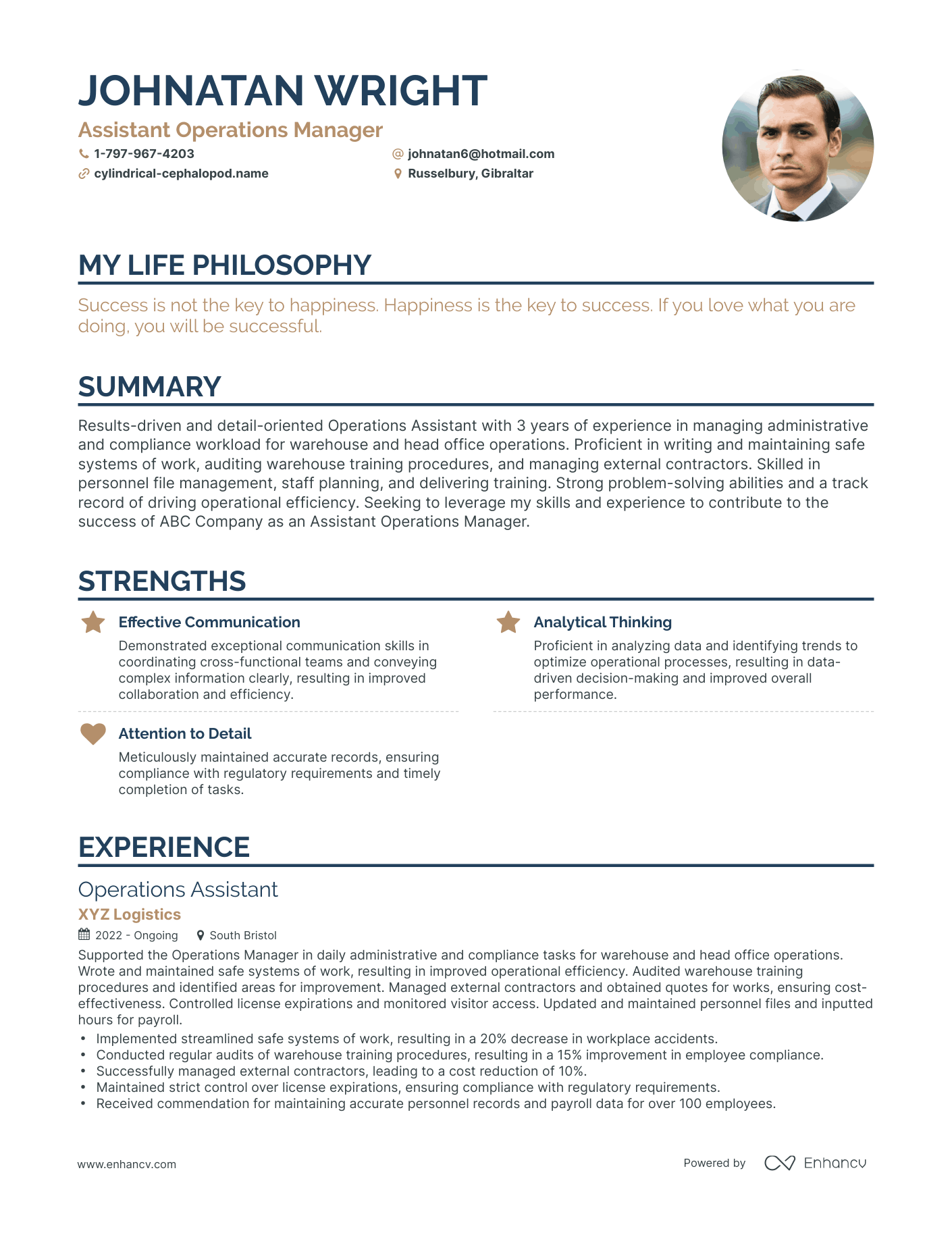 Creative Assistant Operations Manager Resume Example