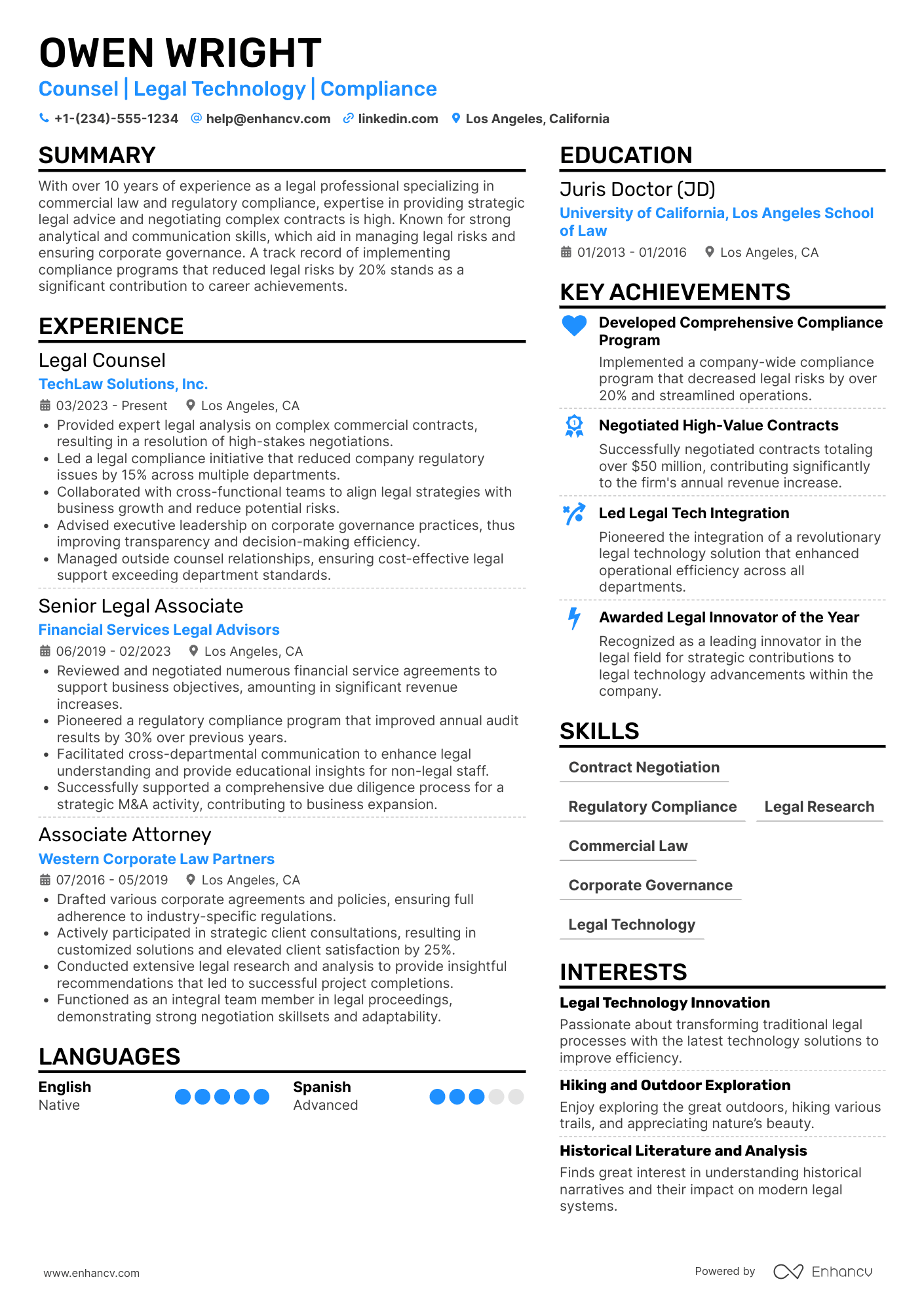 Counsel resume example