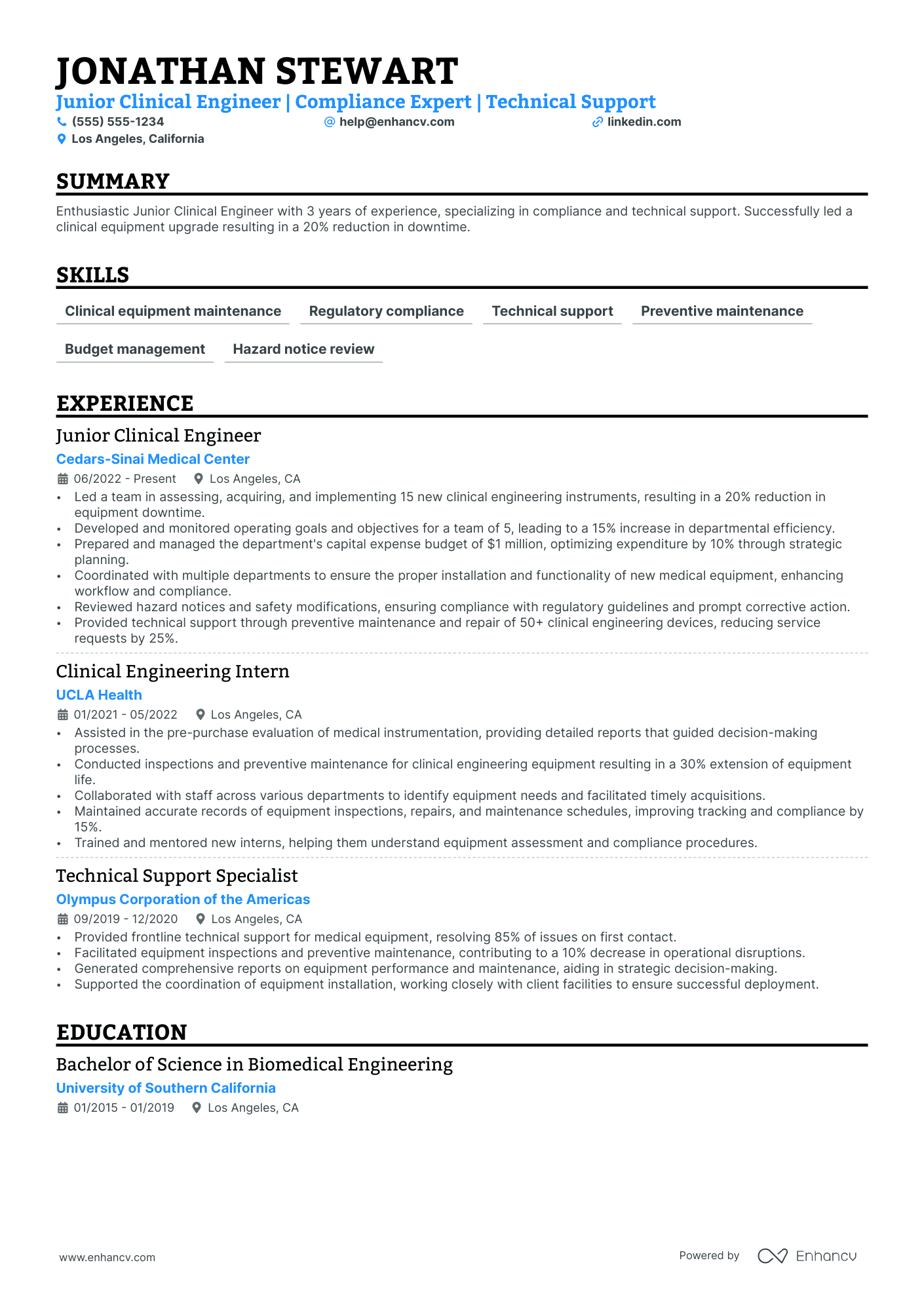 Director of Biomedical Engineering resume example