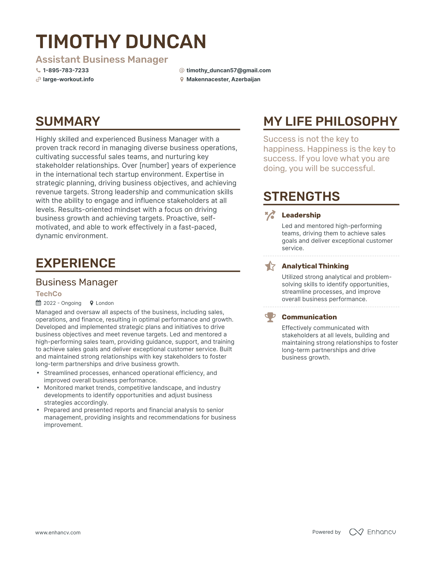 Assistant Business Manager resume example