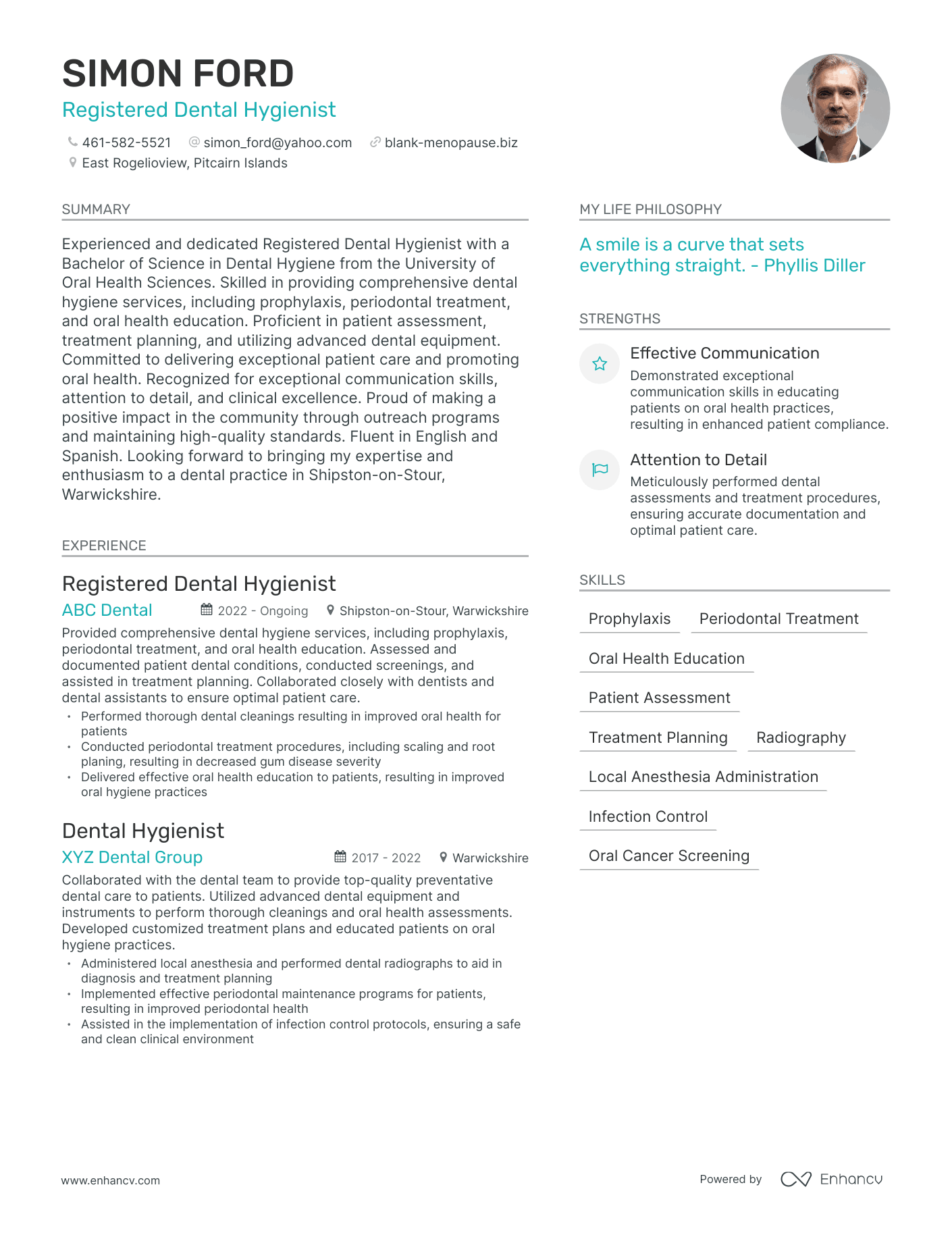 Registered Dental Hygienist resume example