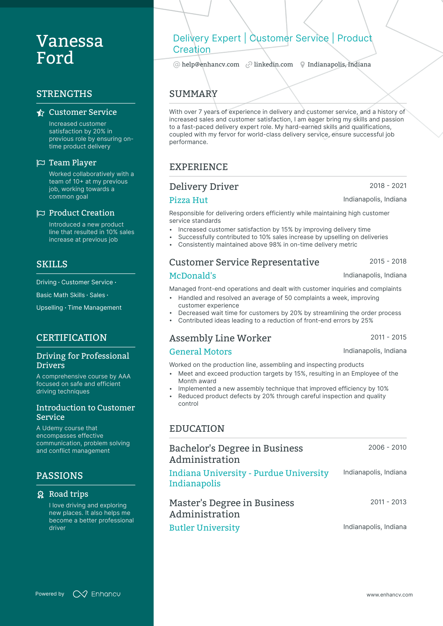 pizza delivery driver resume example