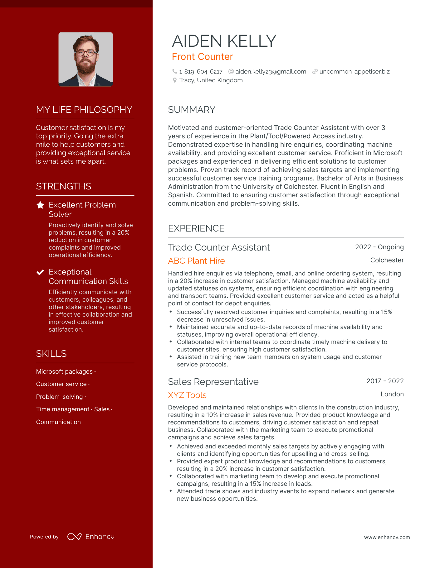 Creative Front Counter Resume Example