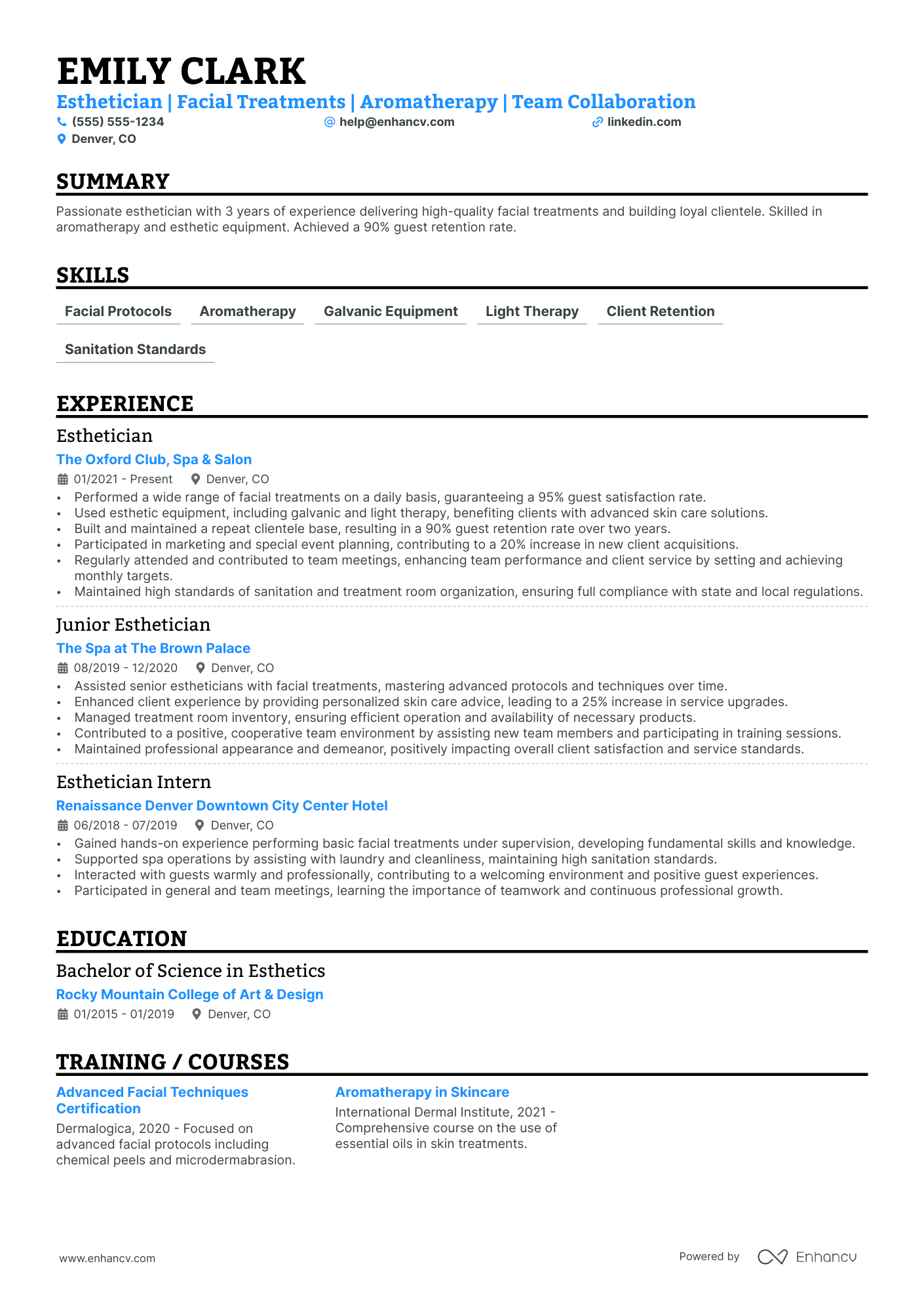 Esthetician resume example