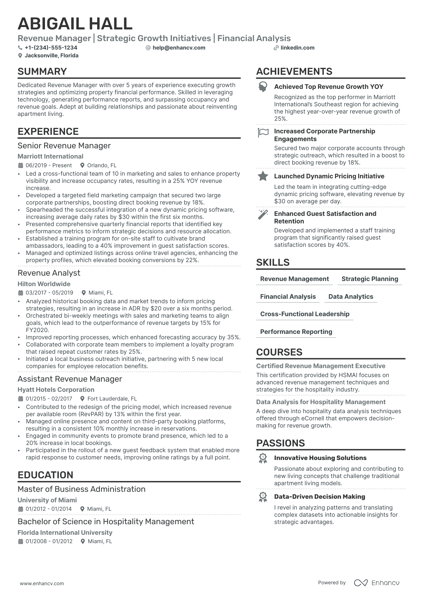 Revenue Manager resume example