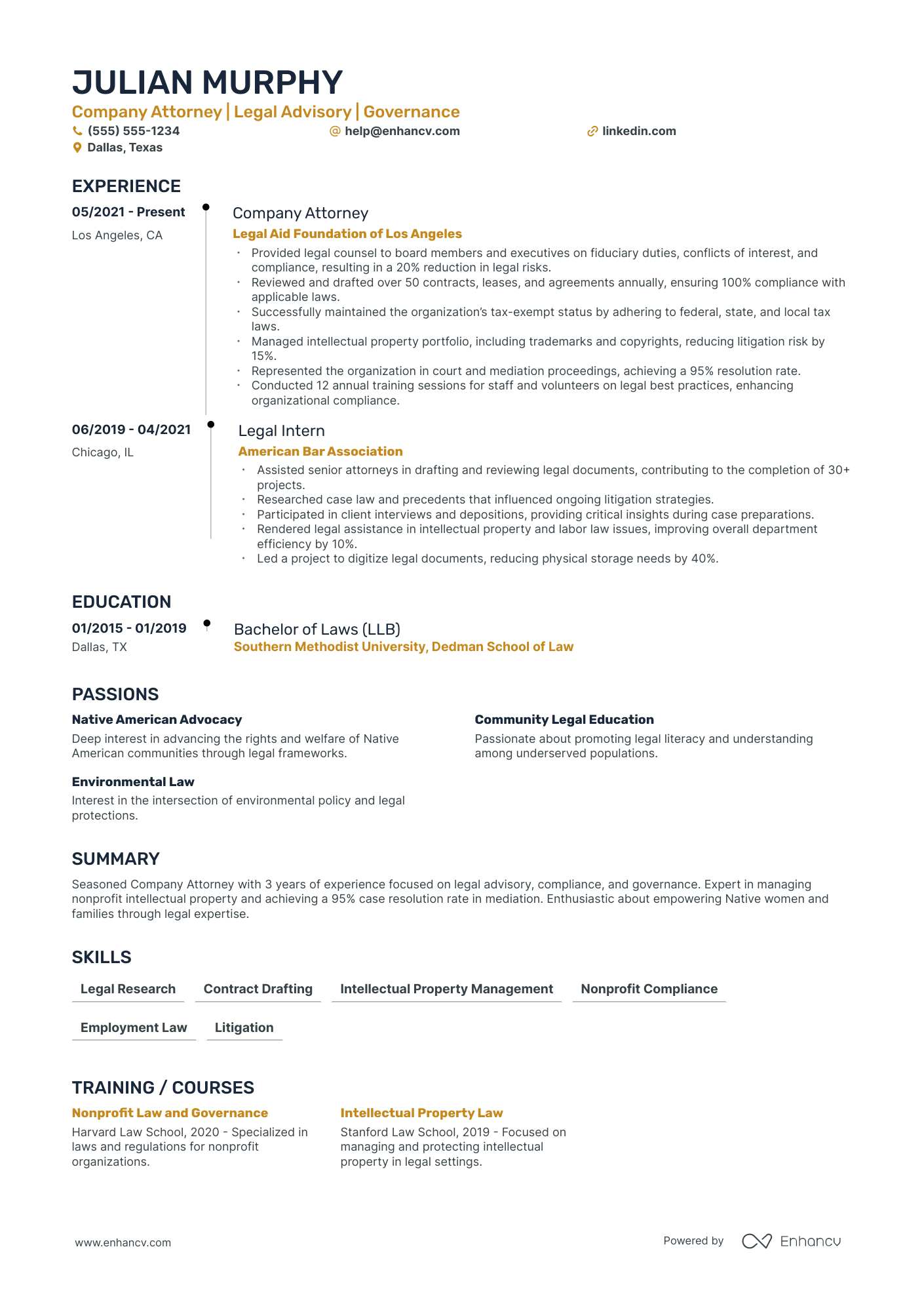 Sports Lawyer resume example