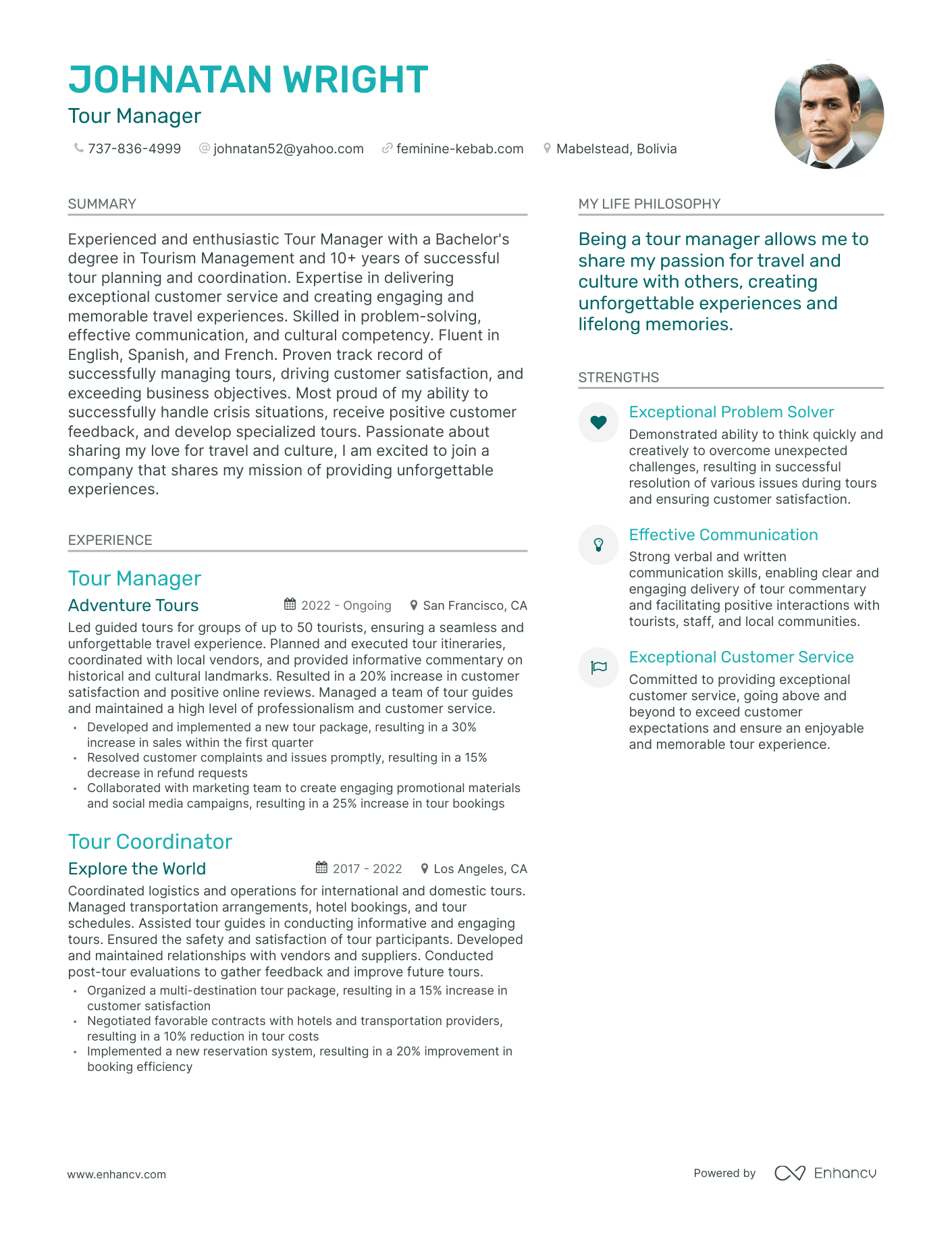 Tour Manager resume example
