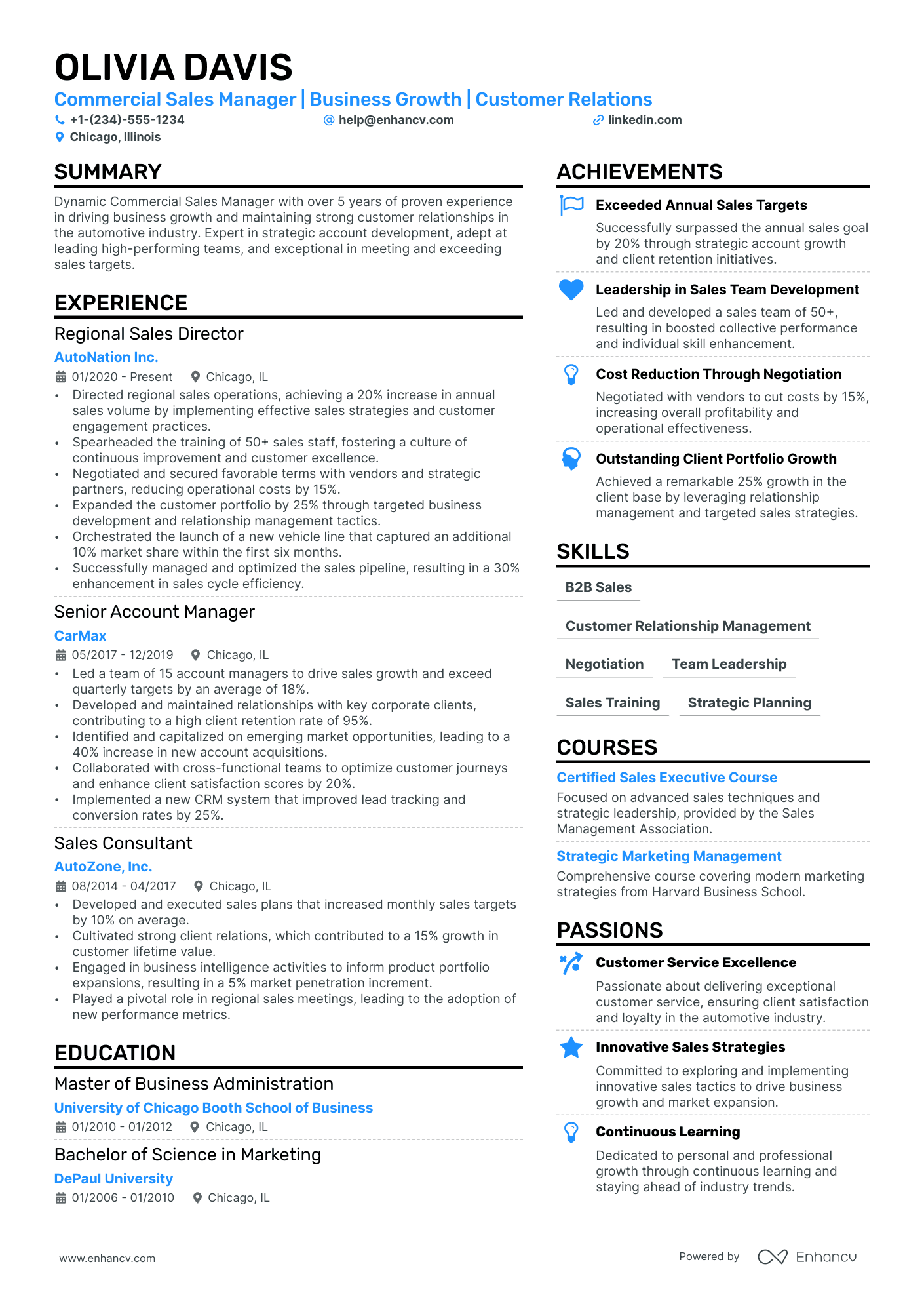 Small Business Manager resume example