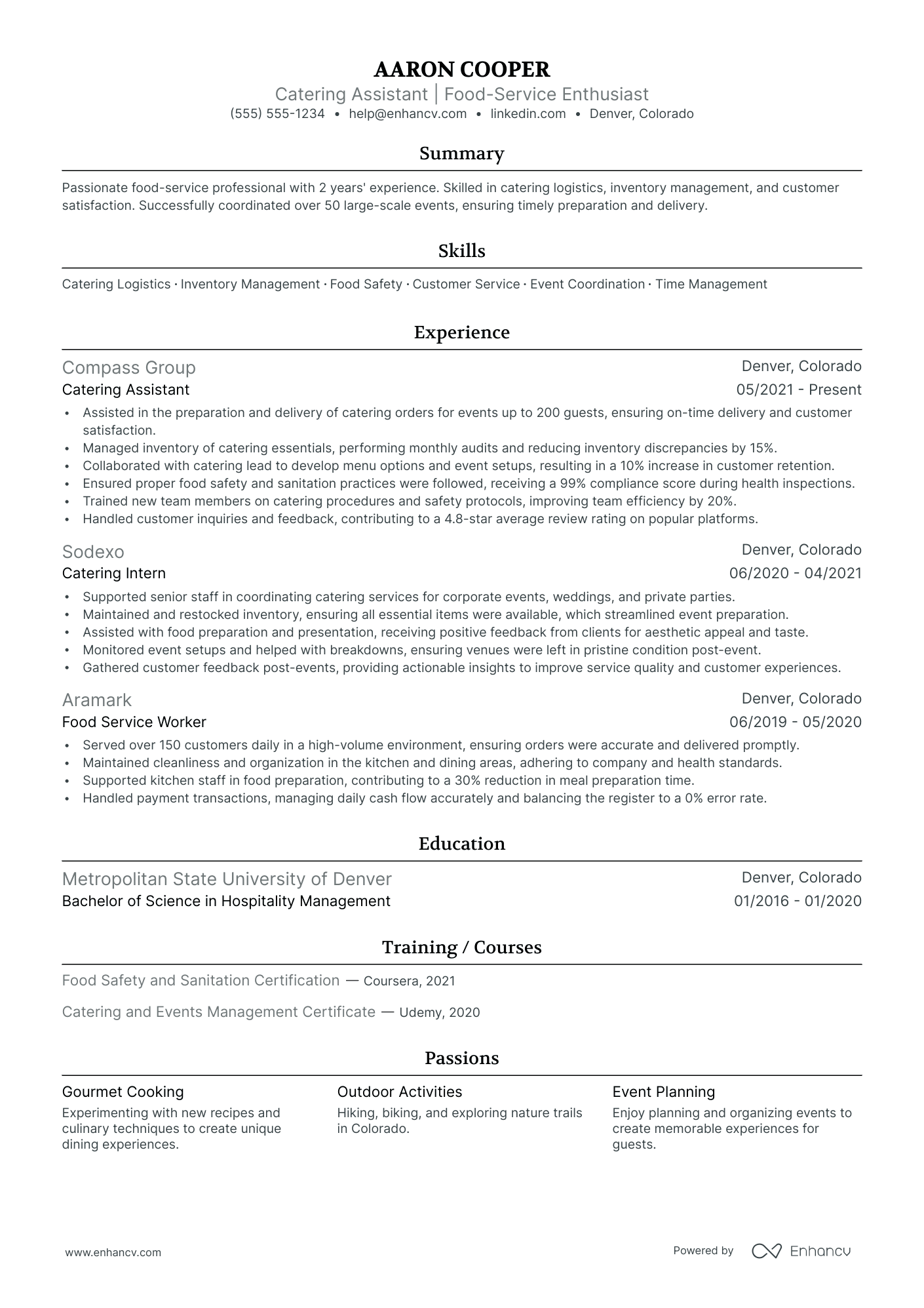 Catering Assistant resume example