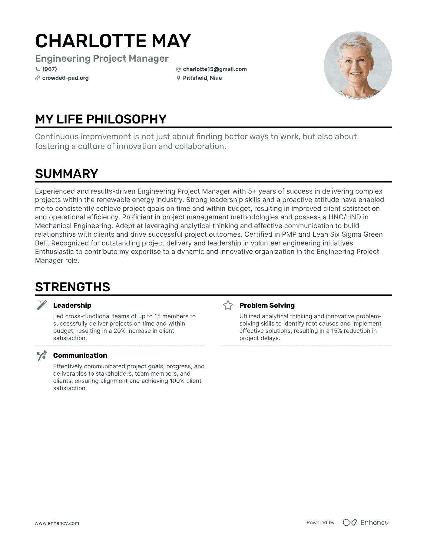 Creative Engineering Project Manager Resume Example