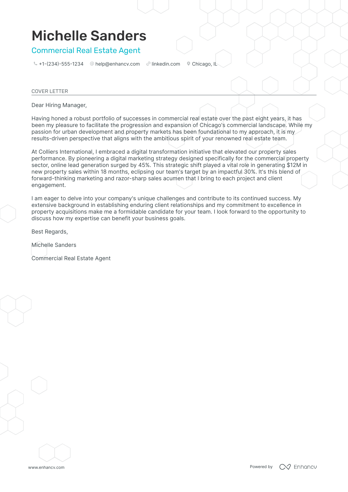 Commercial Real Estate Agent cover letter