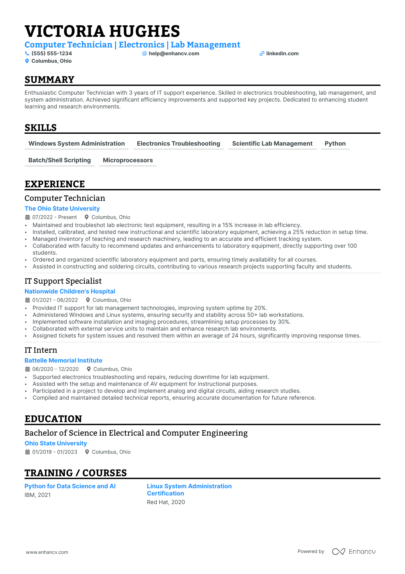 Senior Computer Service Technician resume example