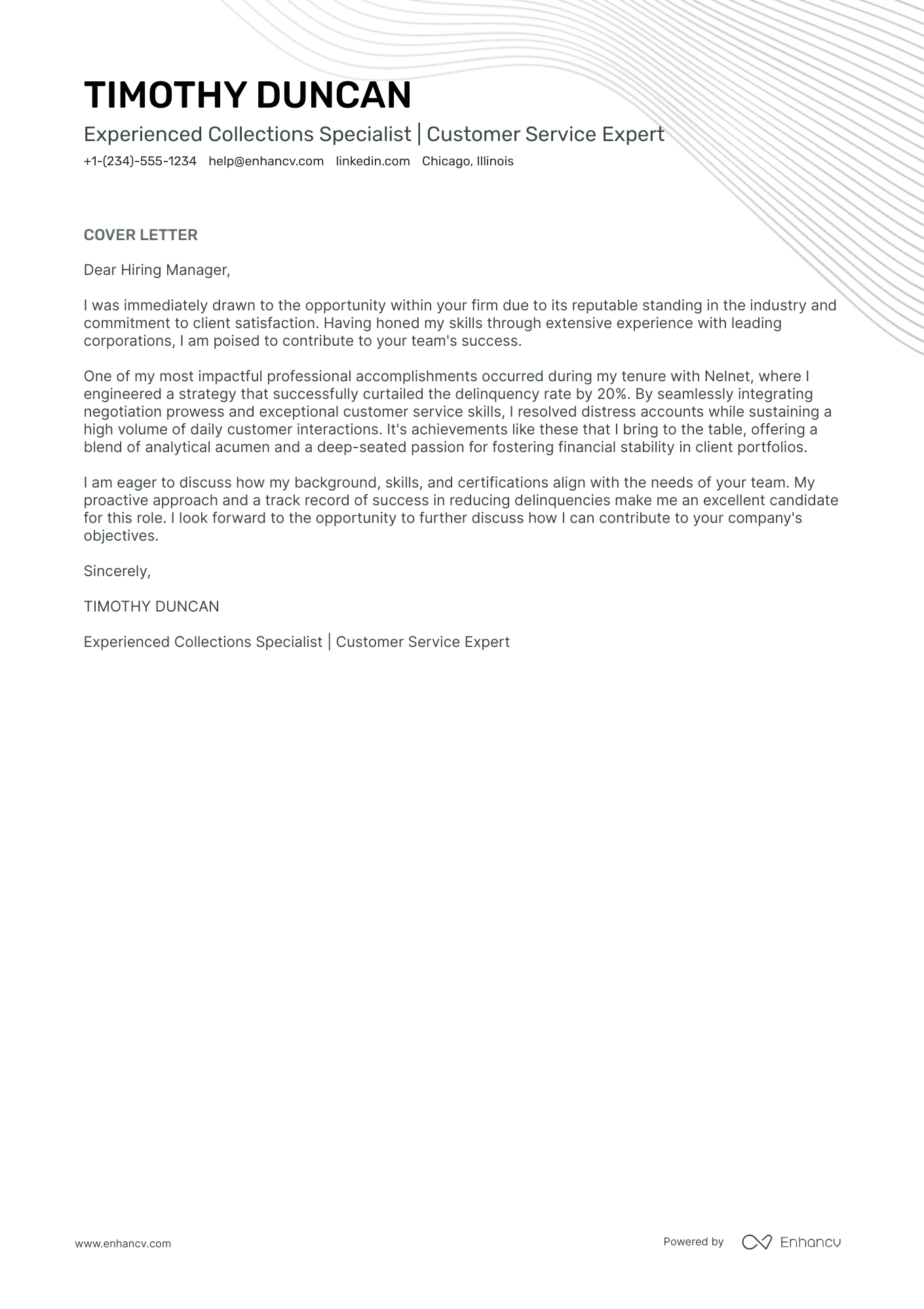Collections Specialist cover letter