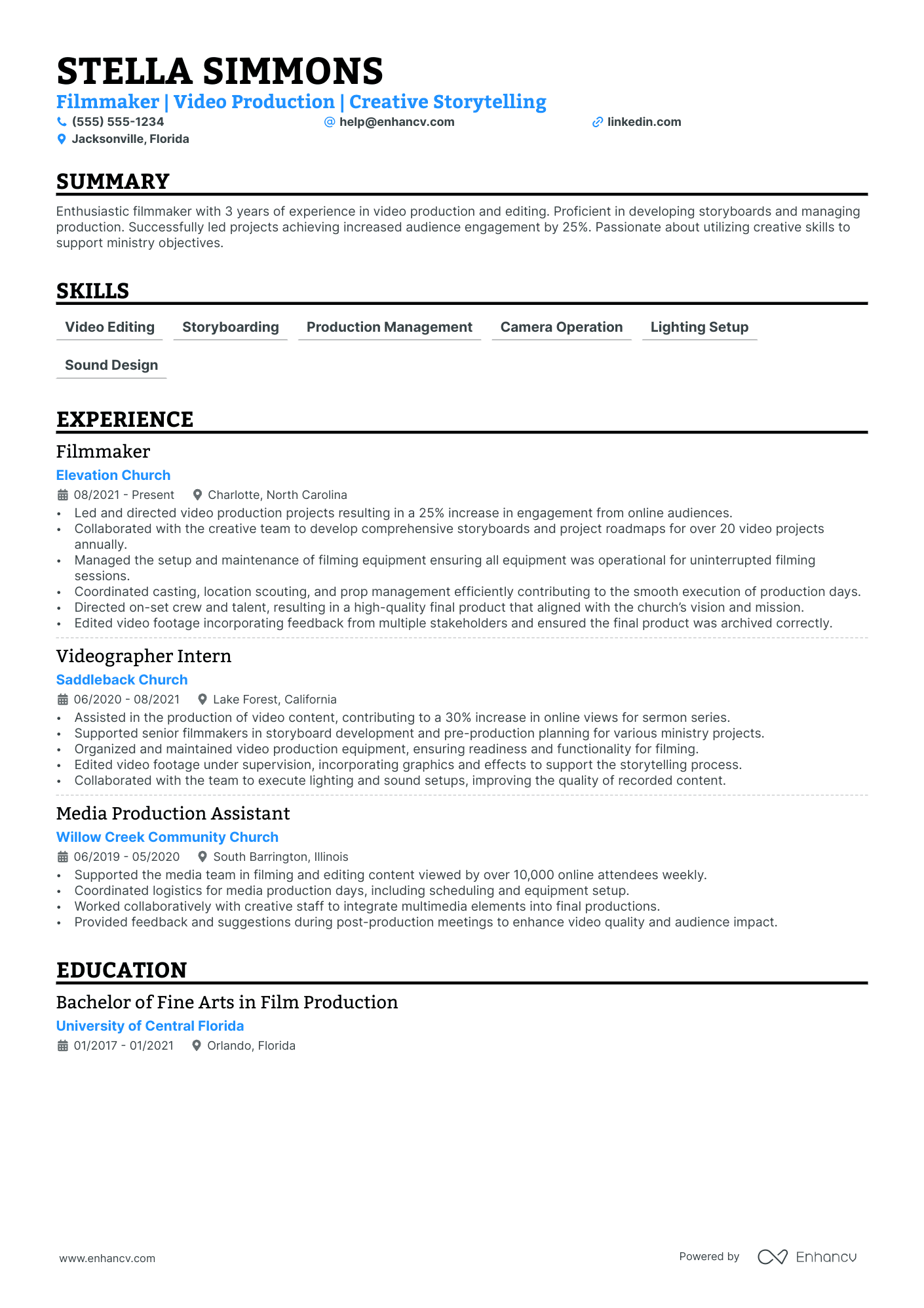 Independent Filmmaker resume example