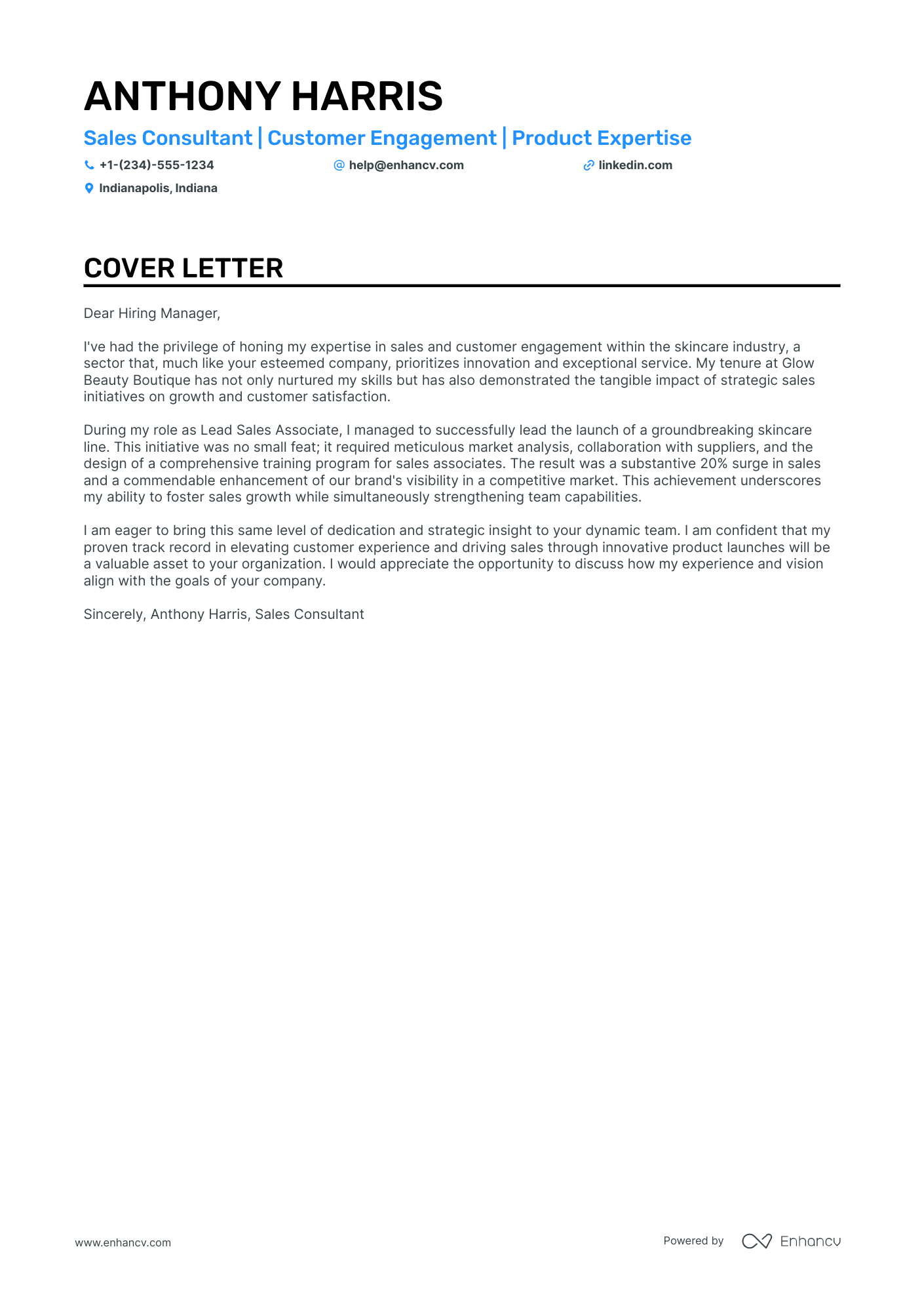 Beauty Consultant cover letter