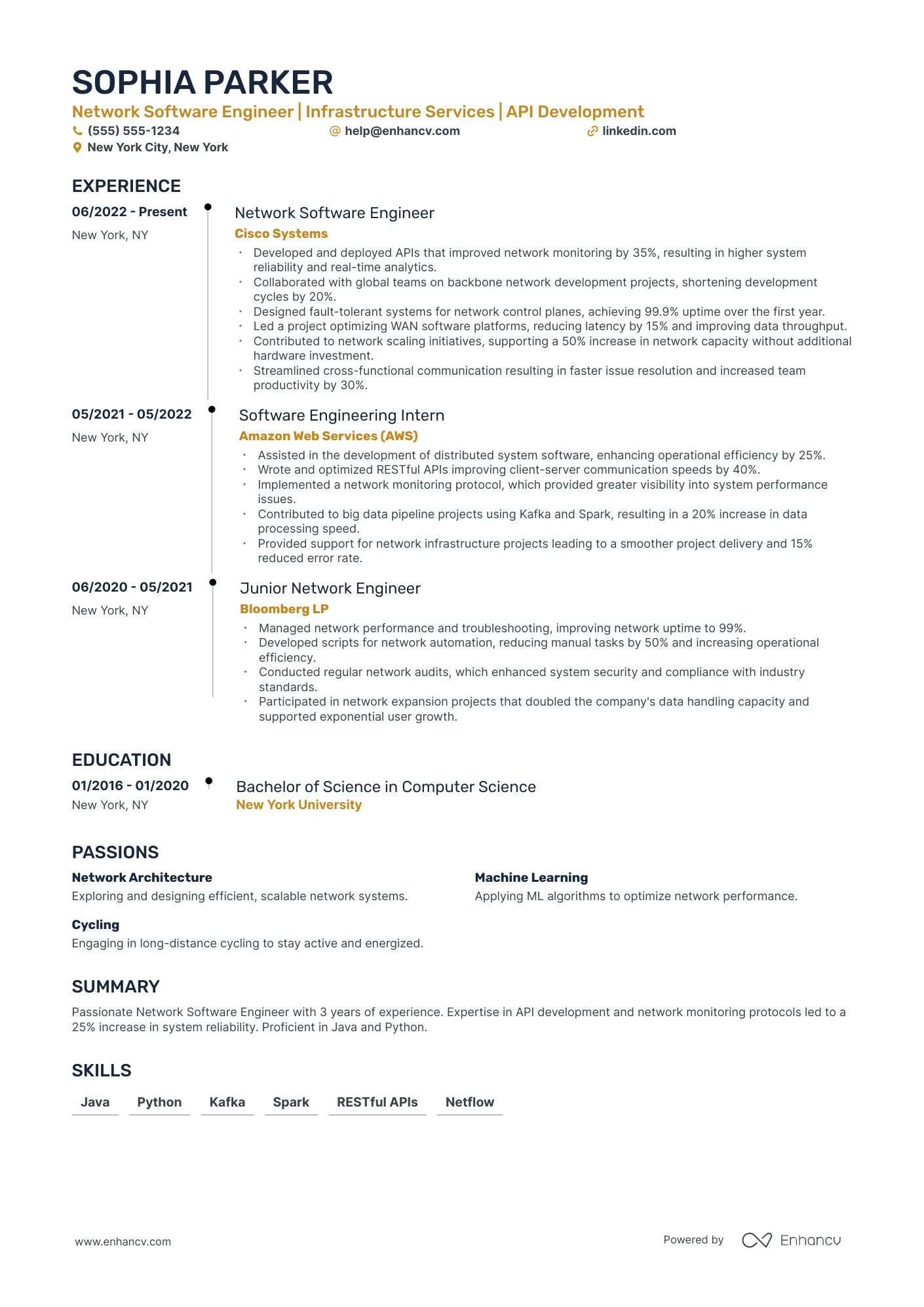 Network Software Engineer resume example