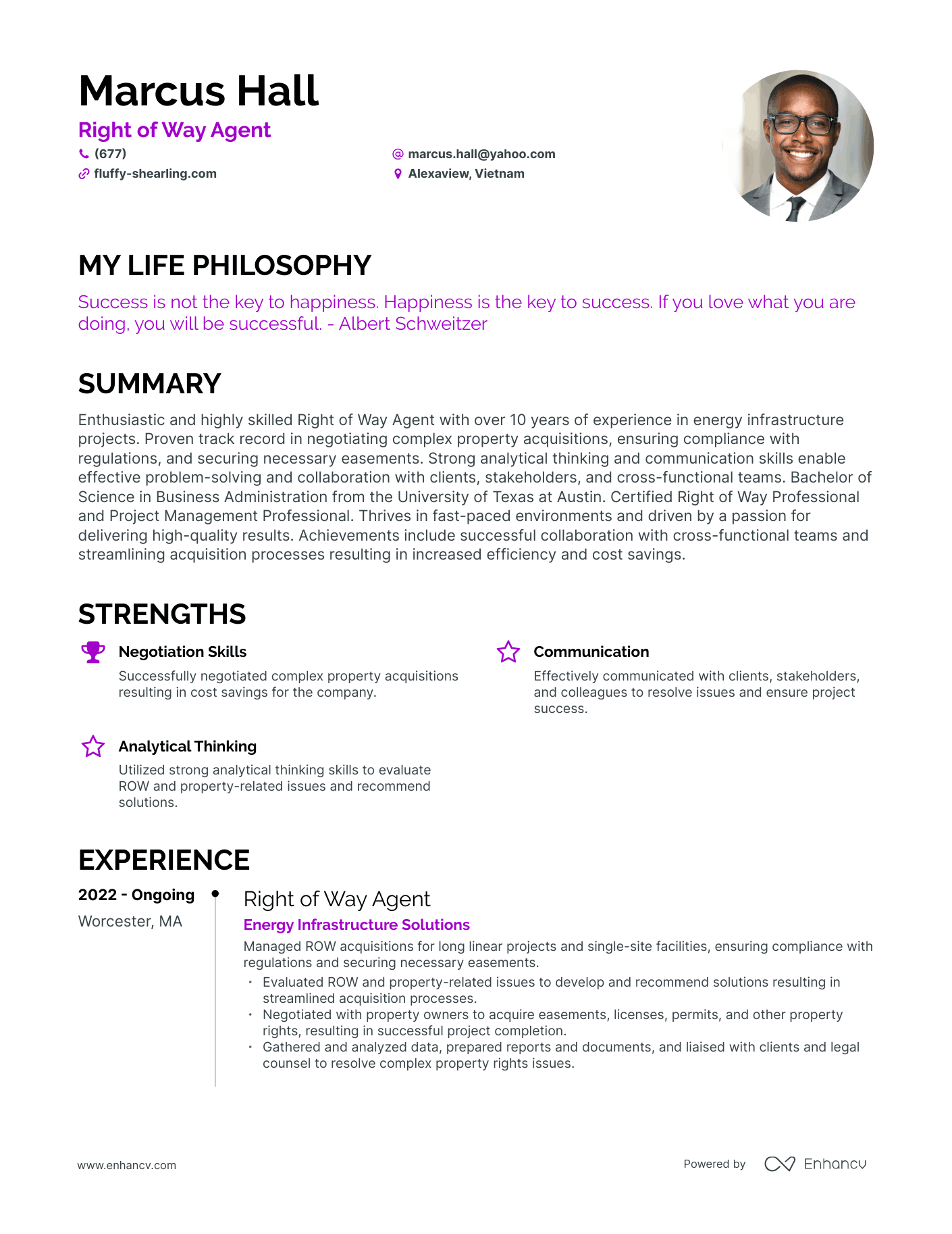 Creative Right of Way Agent Resume Example