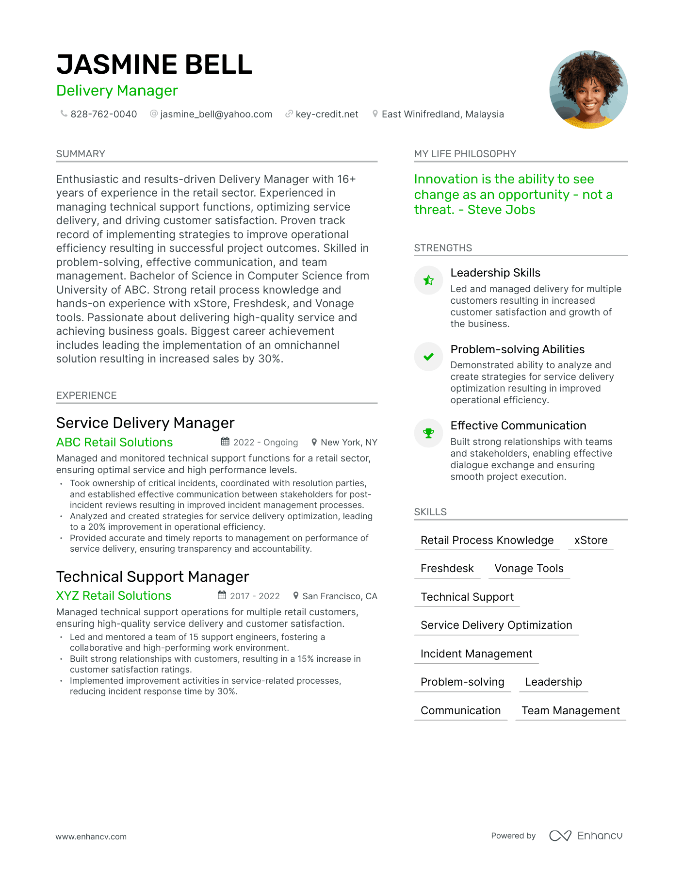 Modern Delivery Manager Resume Example