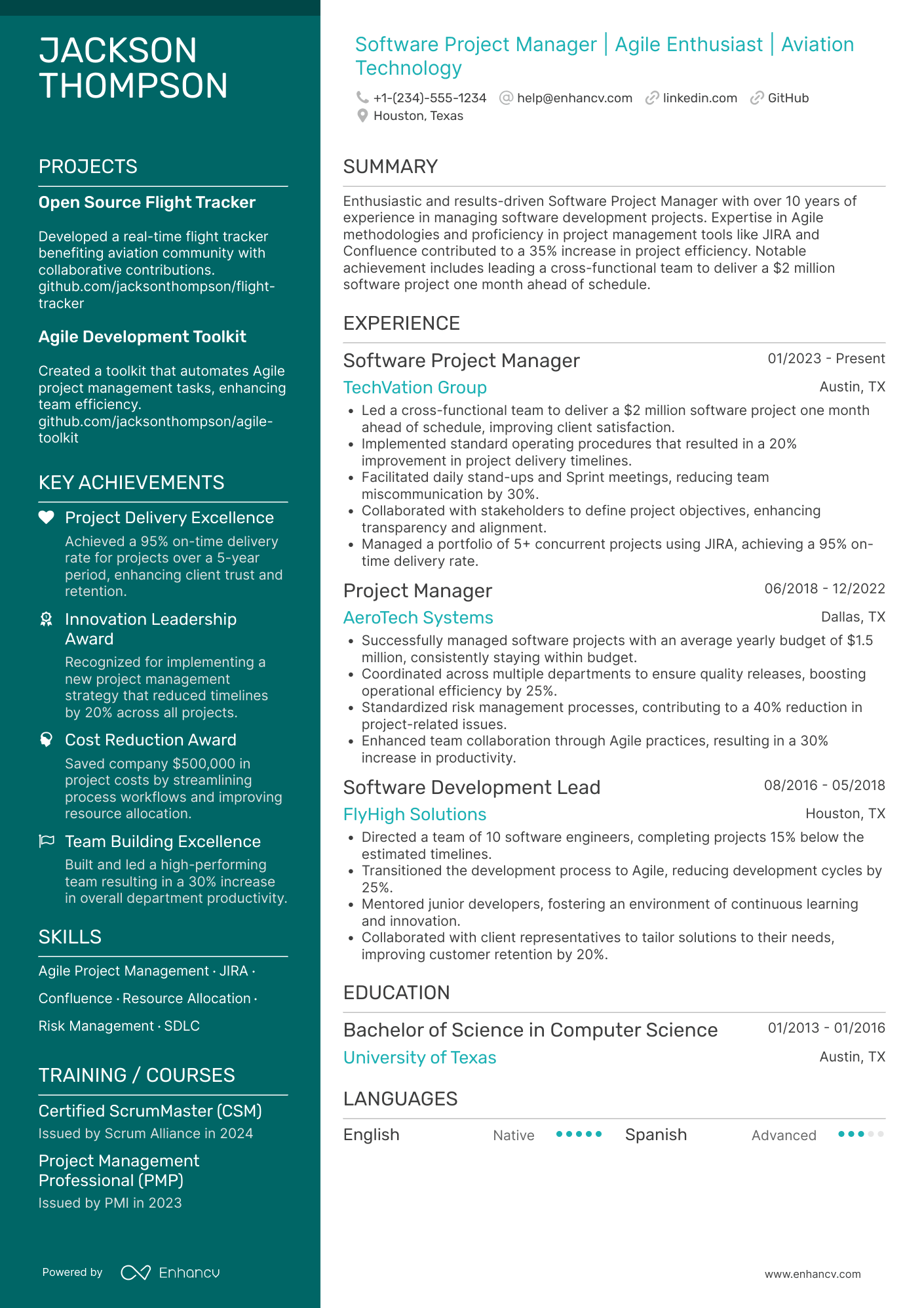 Software Project Manager resume example