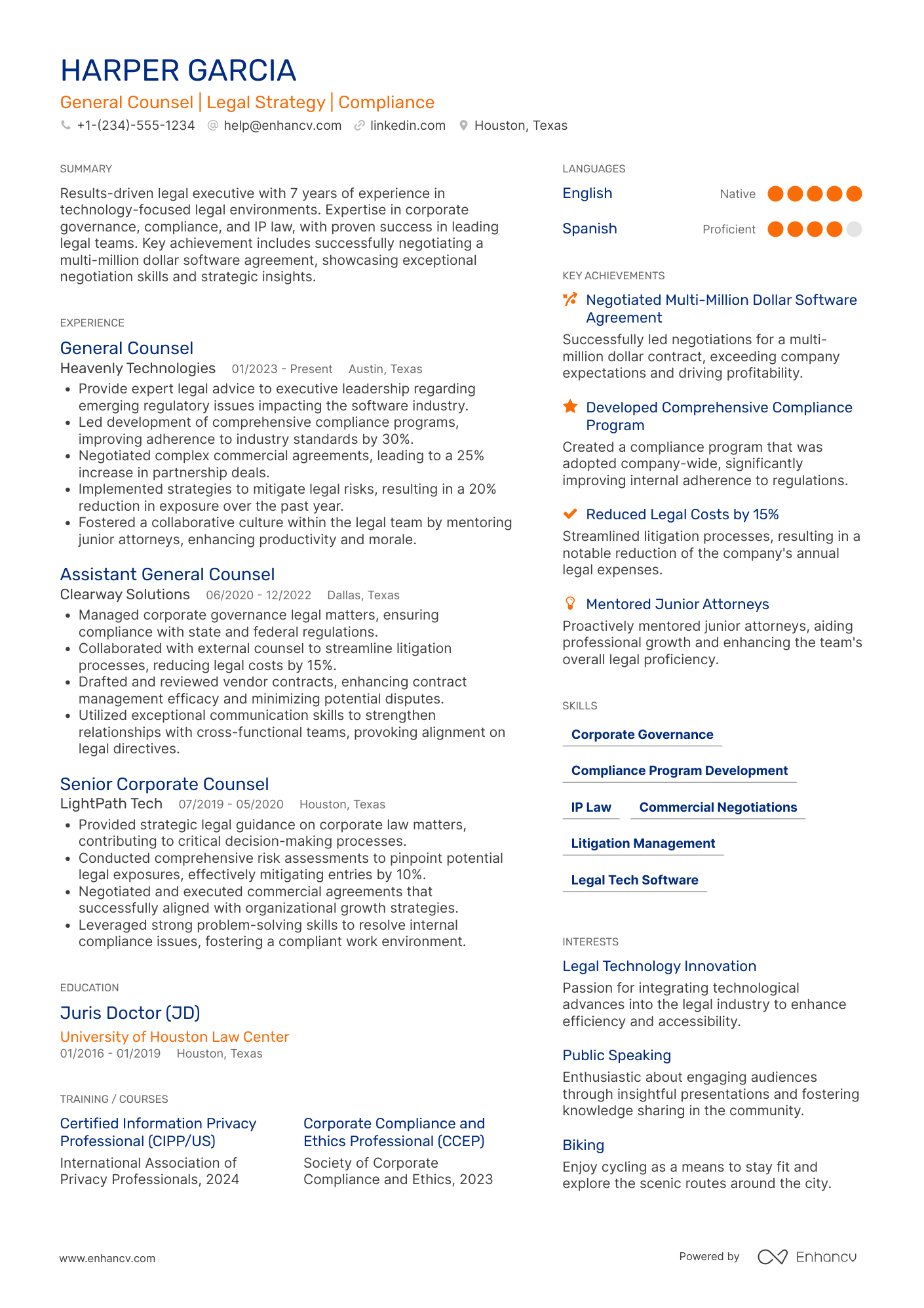 General Counsel resume example