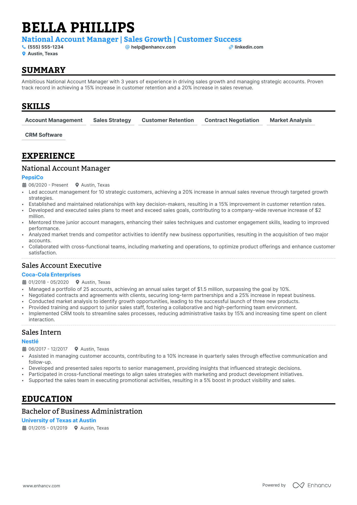 National Account Manager resume example