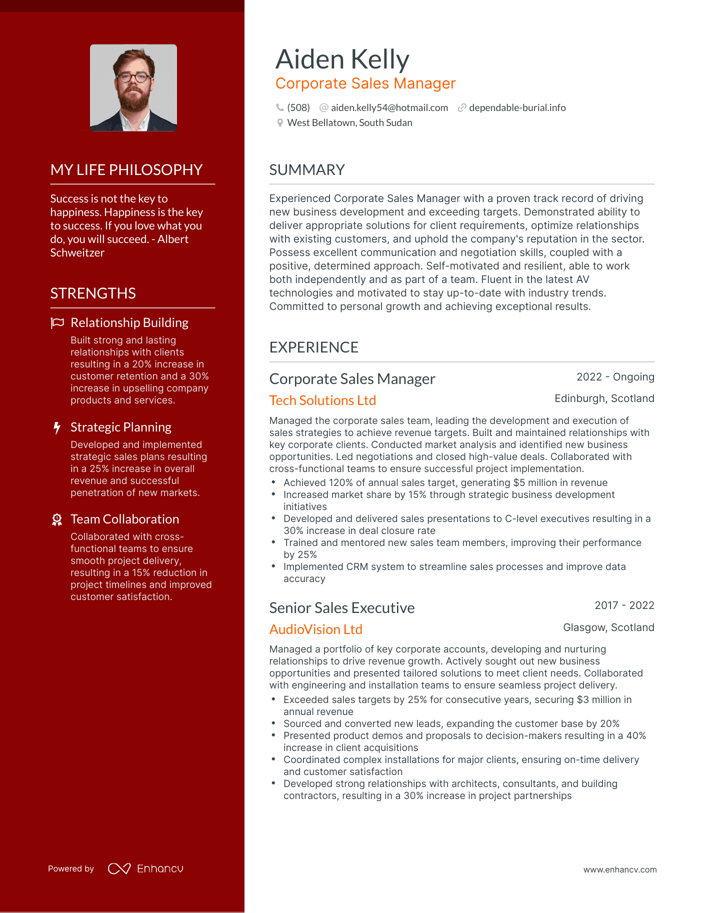 Creative Corporate Sales Manager Resume Example