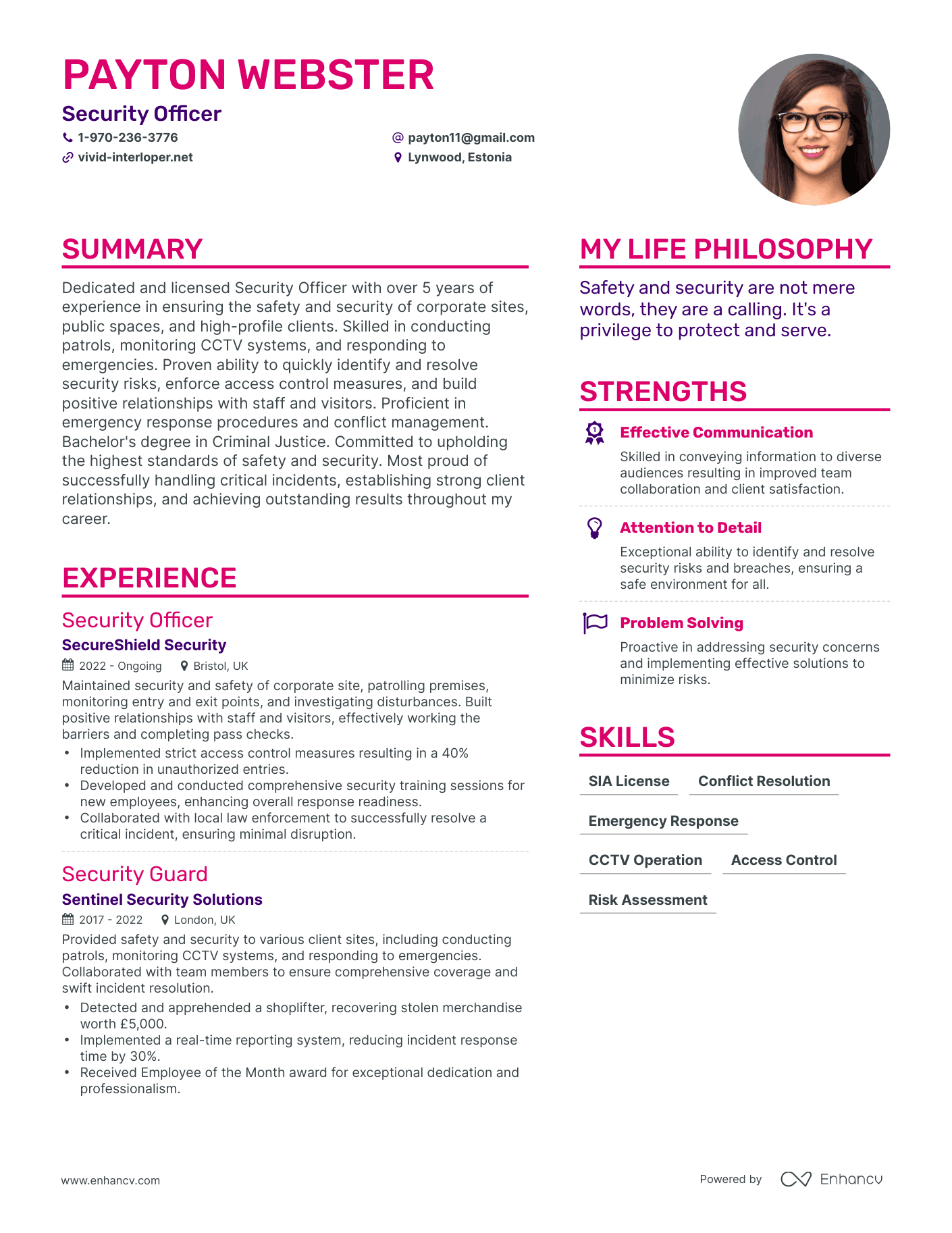 Security Officer resume example