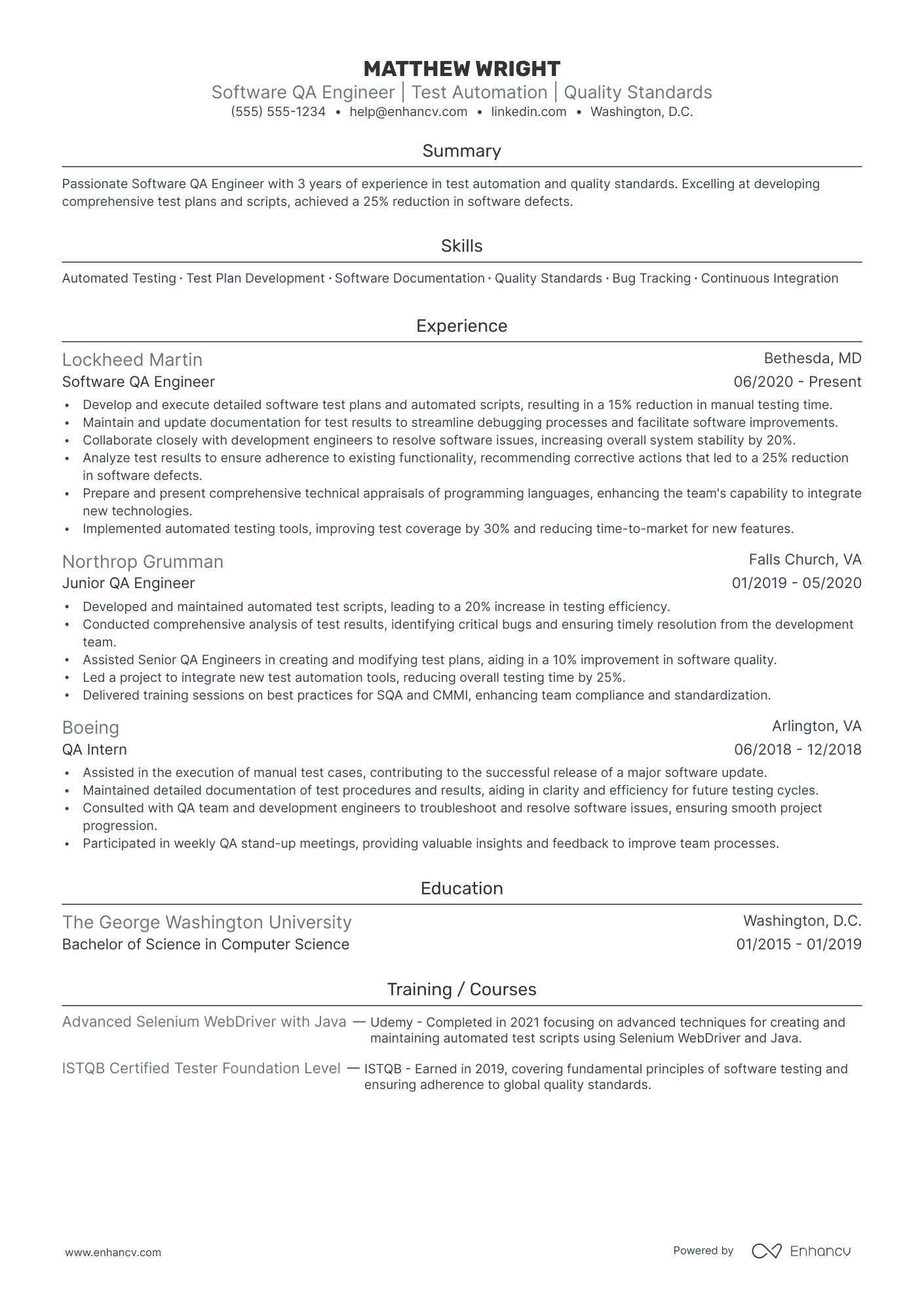 QA Software Engineer resume example