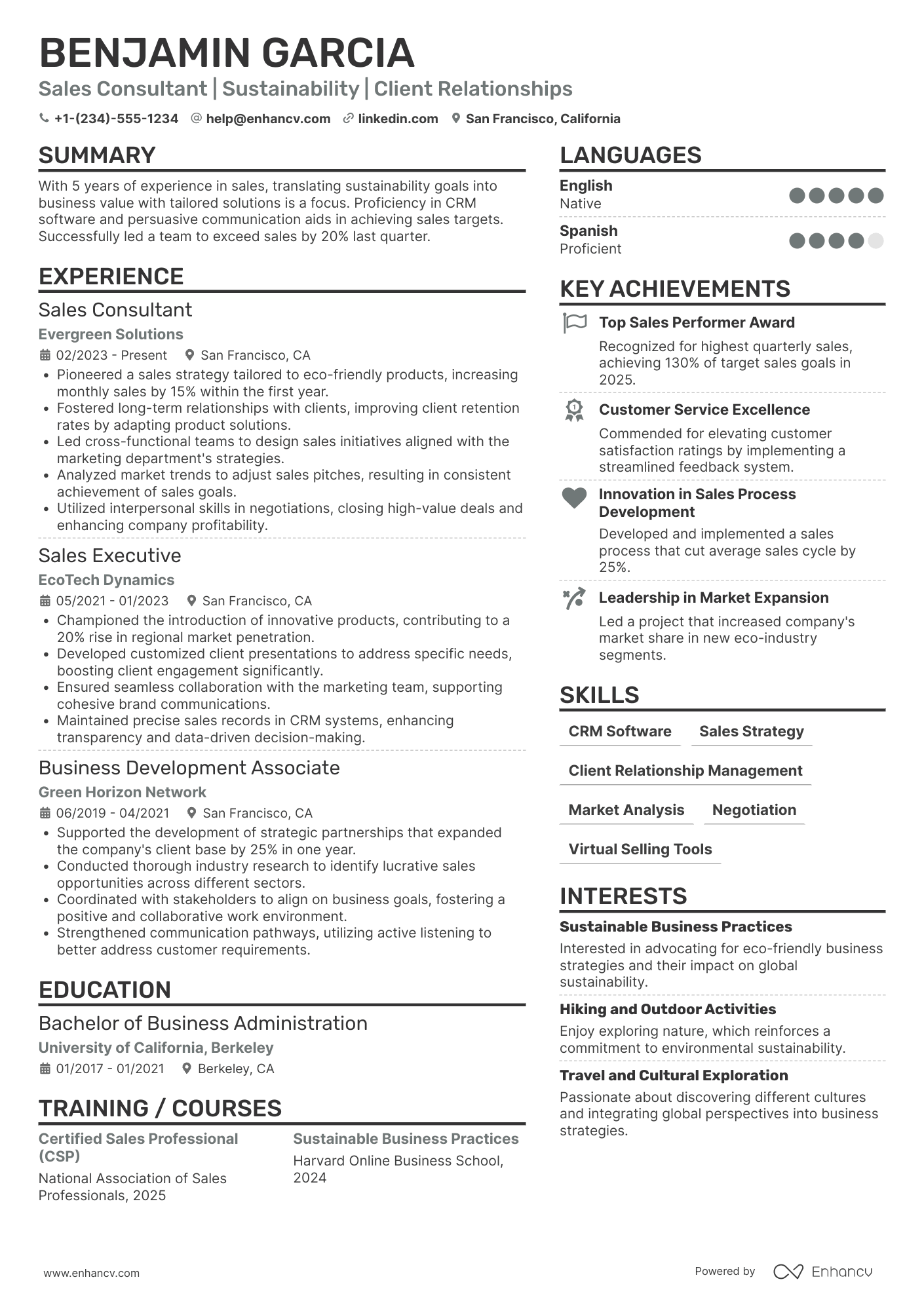 Sales Consultant resume example