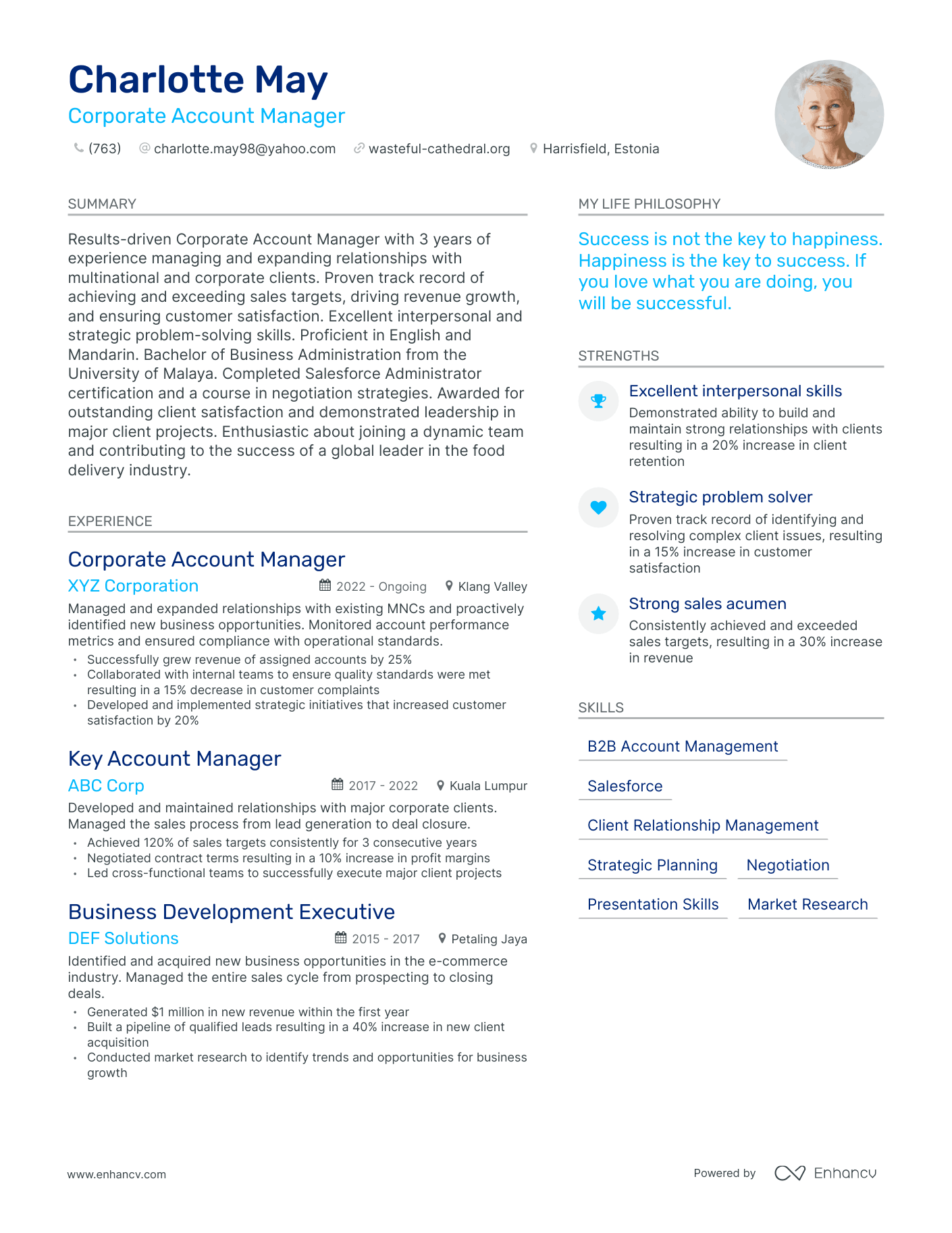 Modern Corporate Account Manager Resume Example