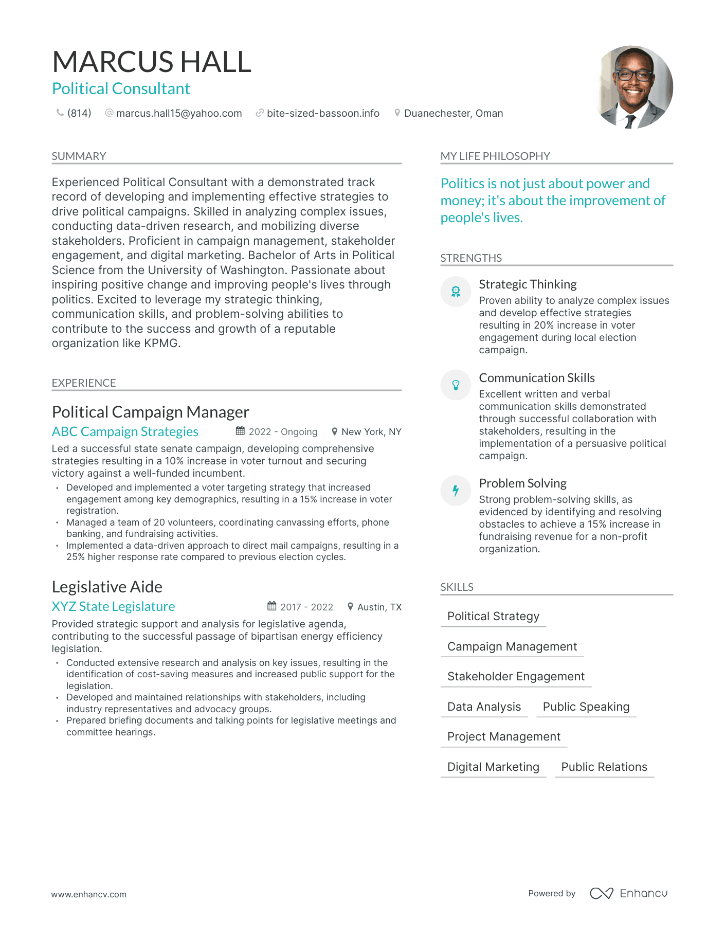 Modern Political Consultant Resume Example