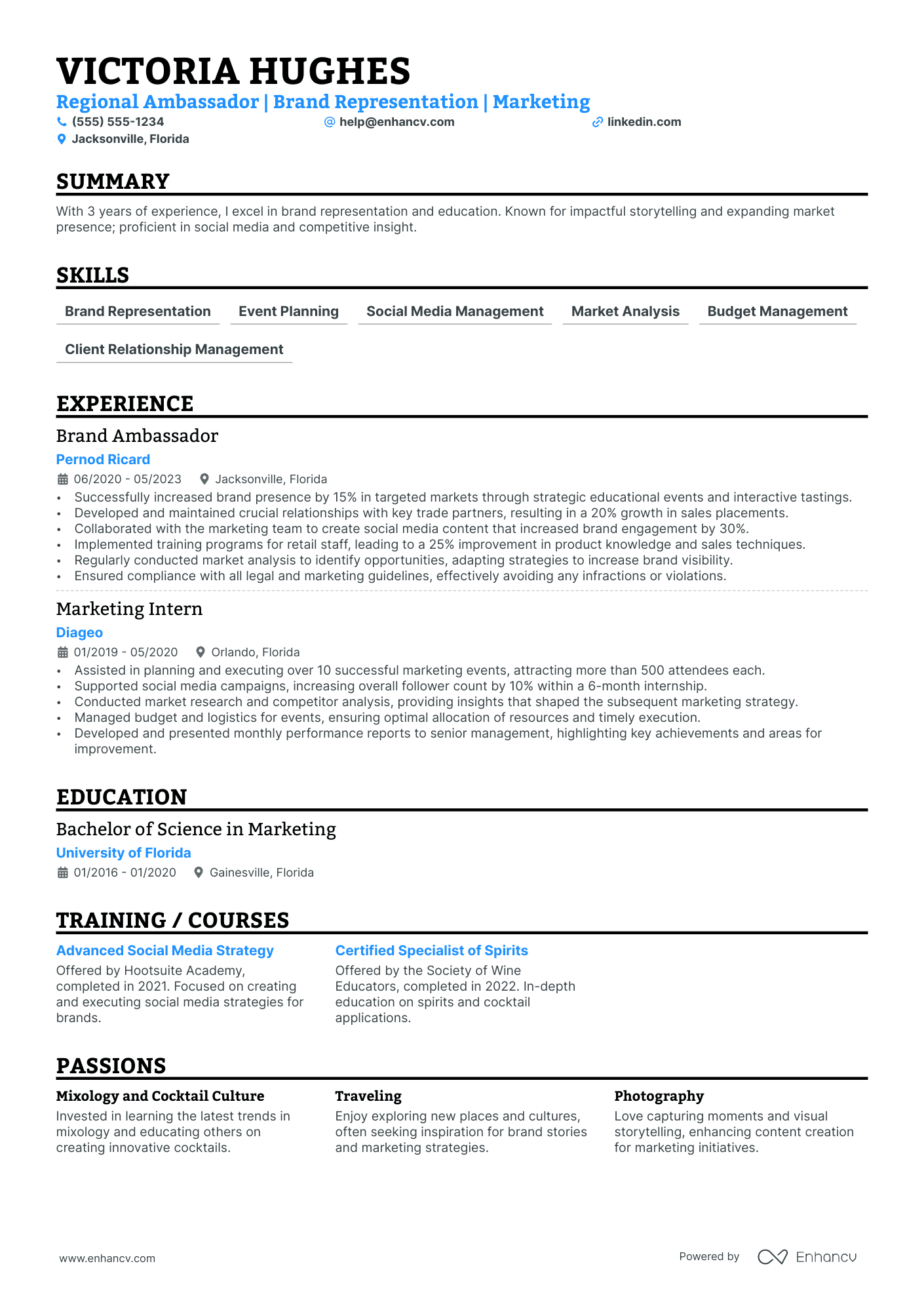 Regional Brand Ambassador resume example