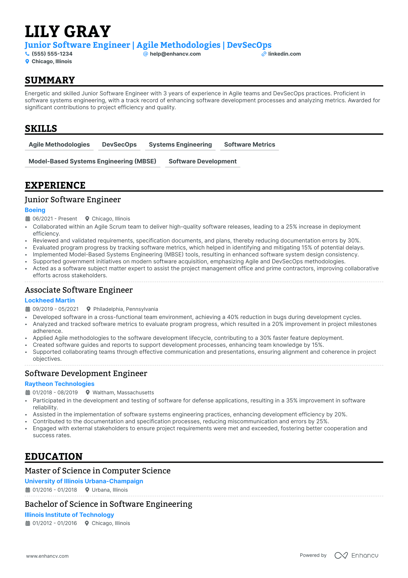 Junior Software Engineer resume example