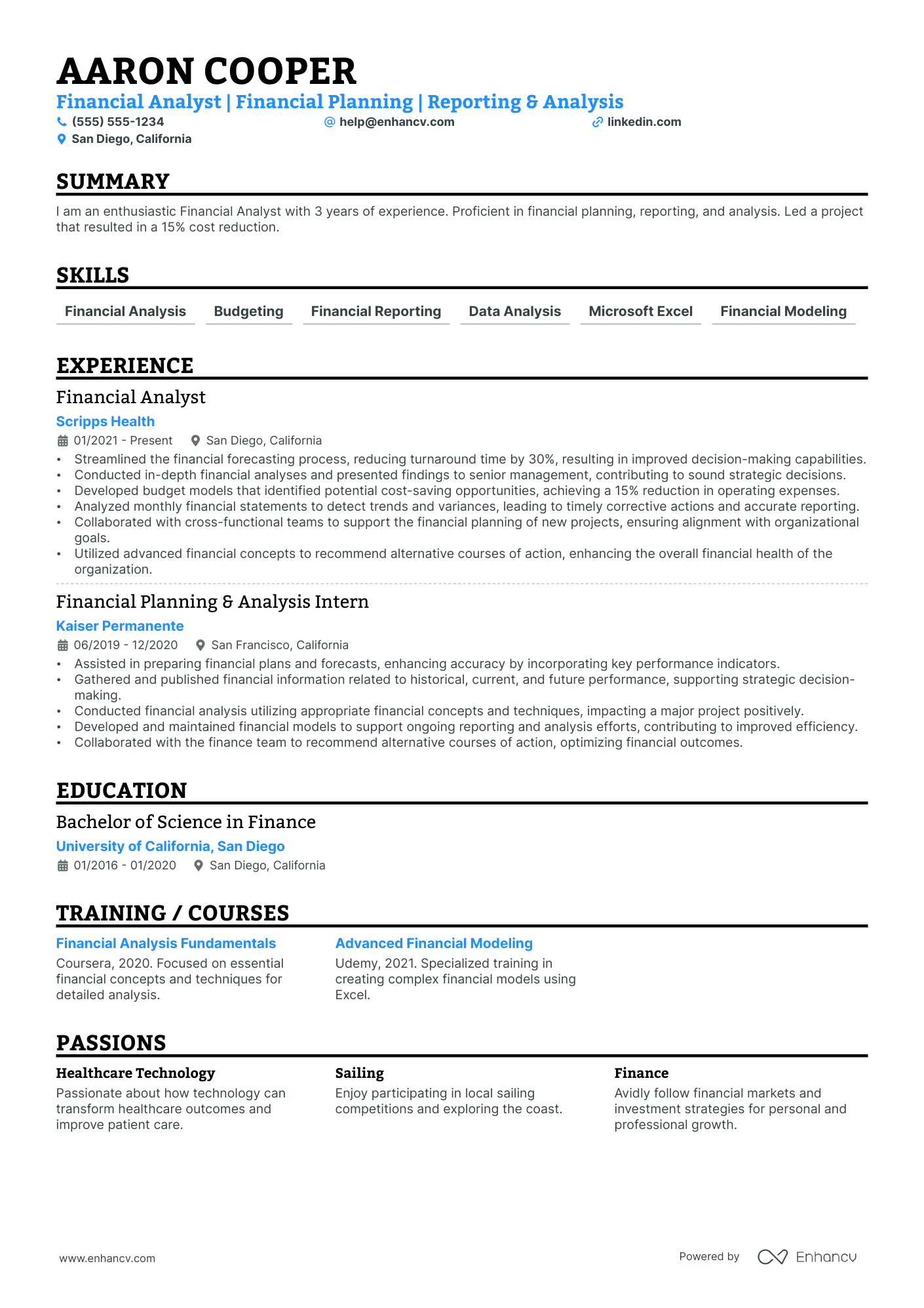 Financial Operations Analyst resume example