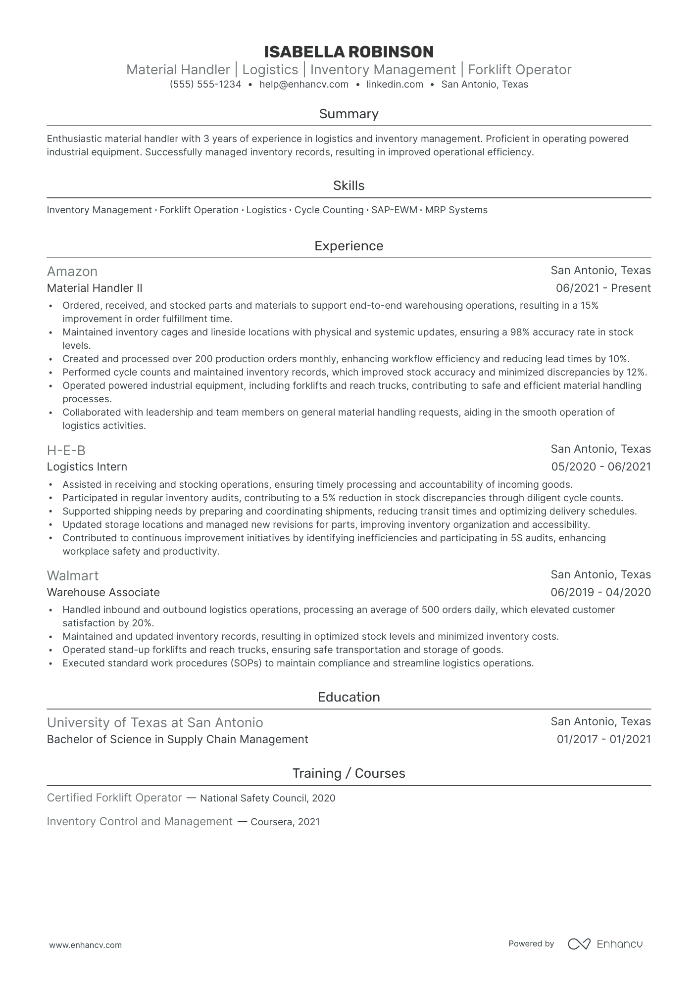 Senior Material Handler Resume Example Resume Example