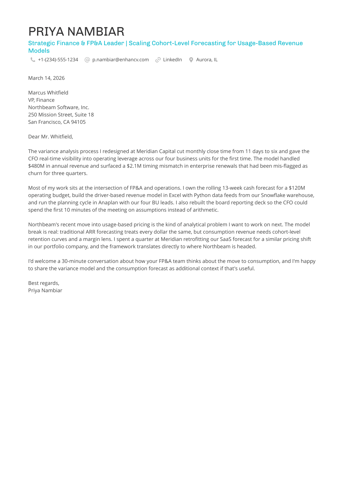 Financial Analyst cover letter