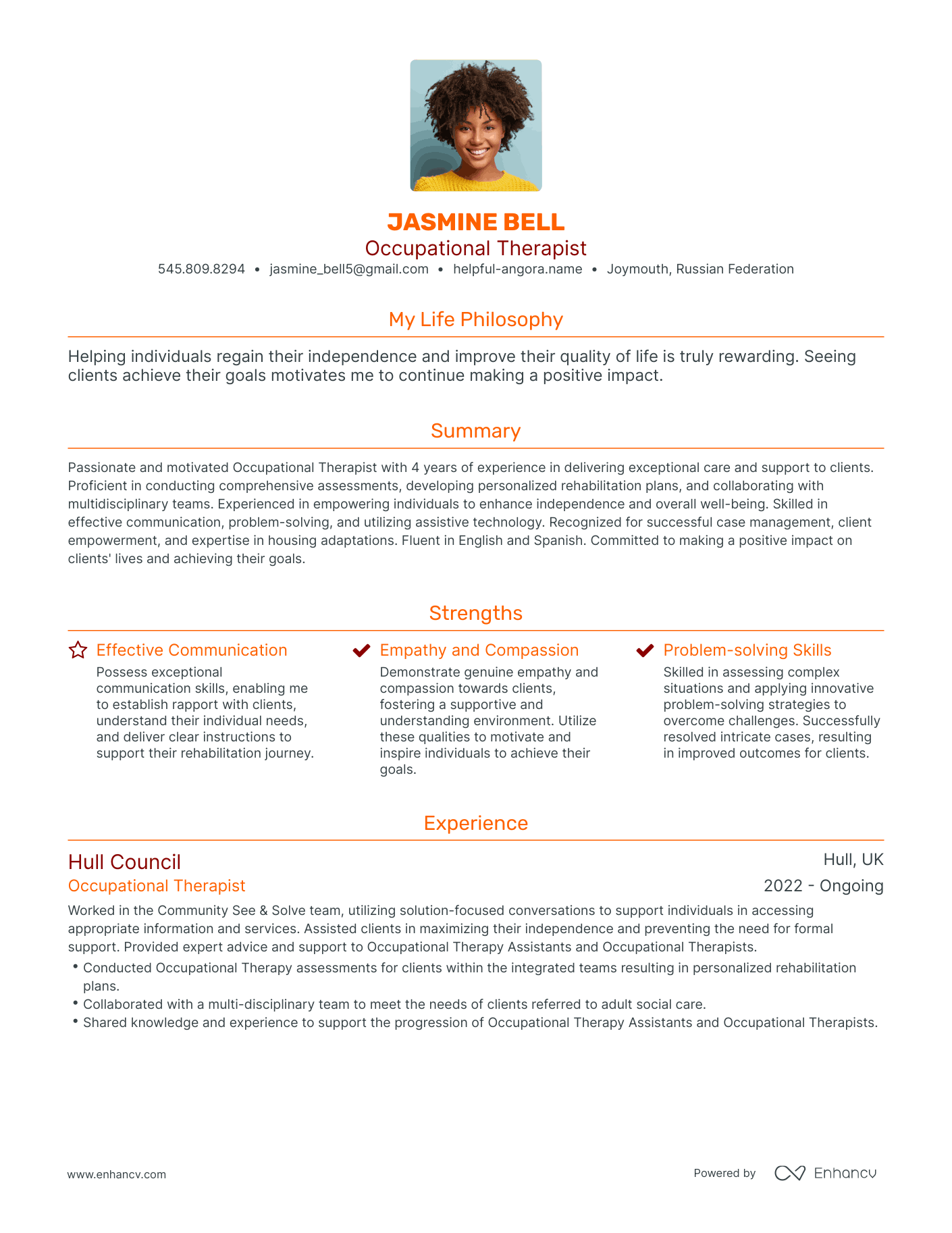 Modern Occupational Therapist Resume Example
