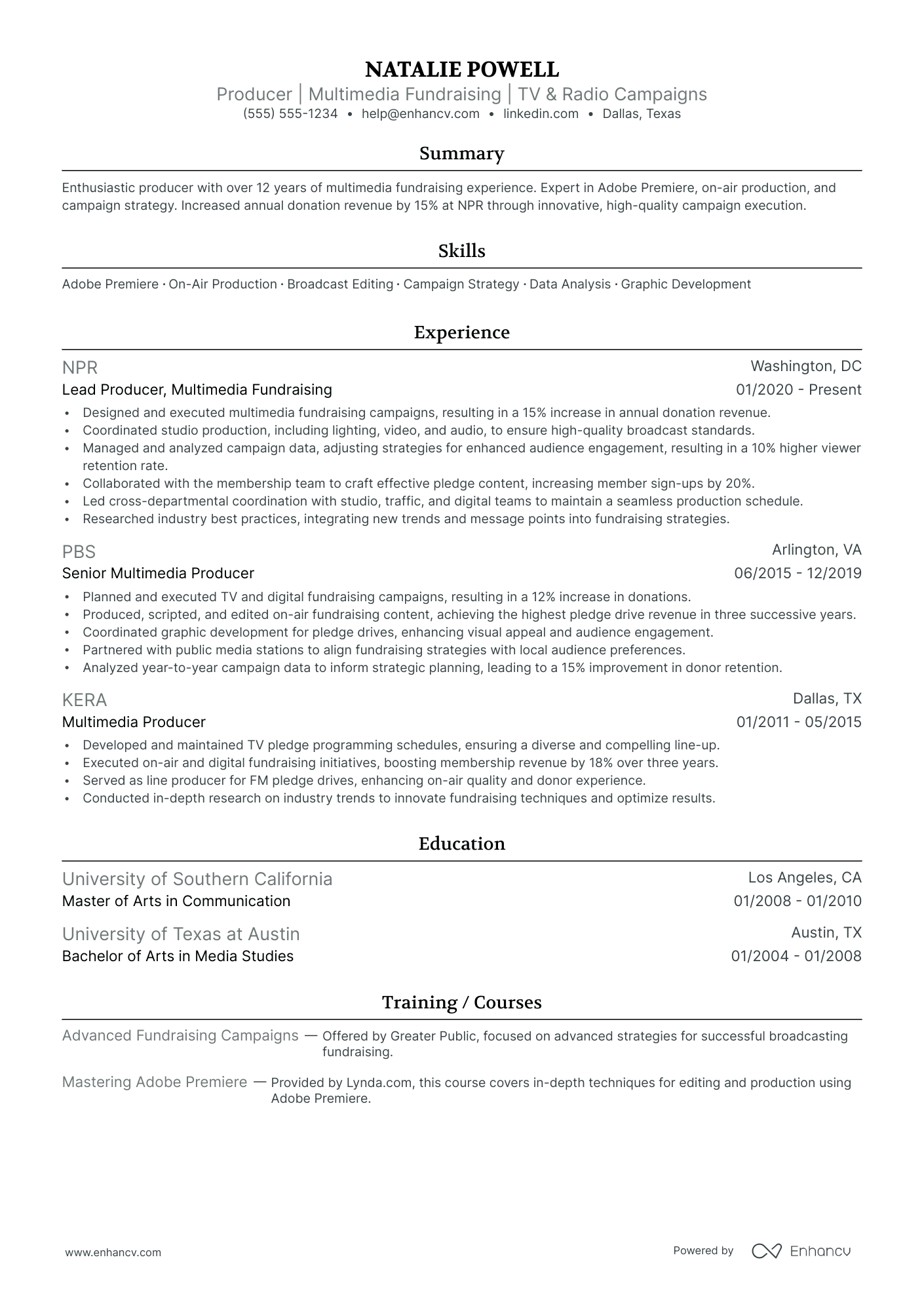 Junior Media Producer resume example