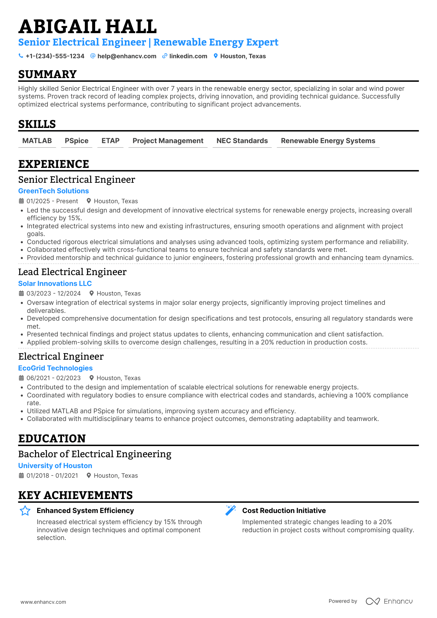 Senior Electrical Engineer resume example