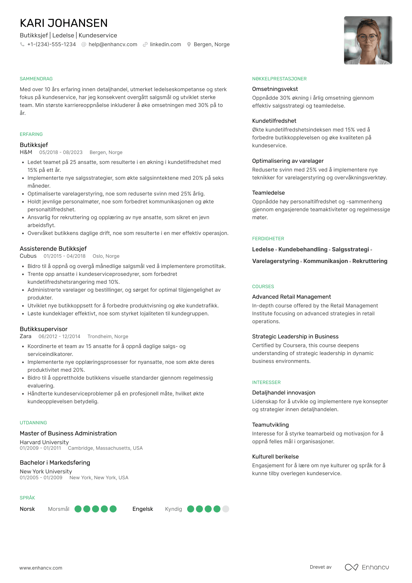 Butikksjef CV