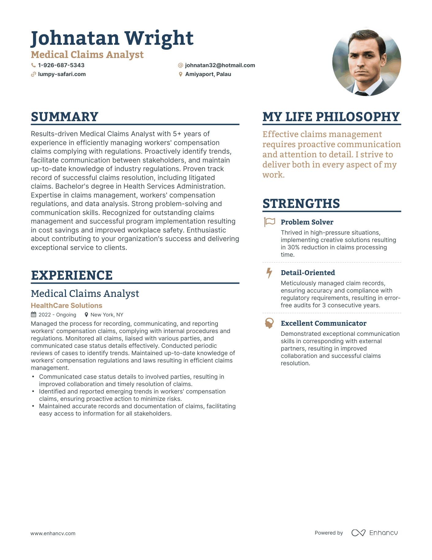 Medical Claims Analyst resume example