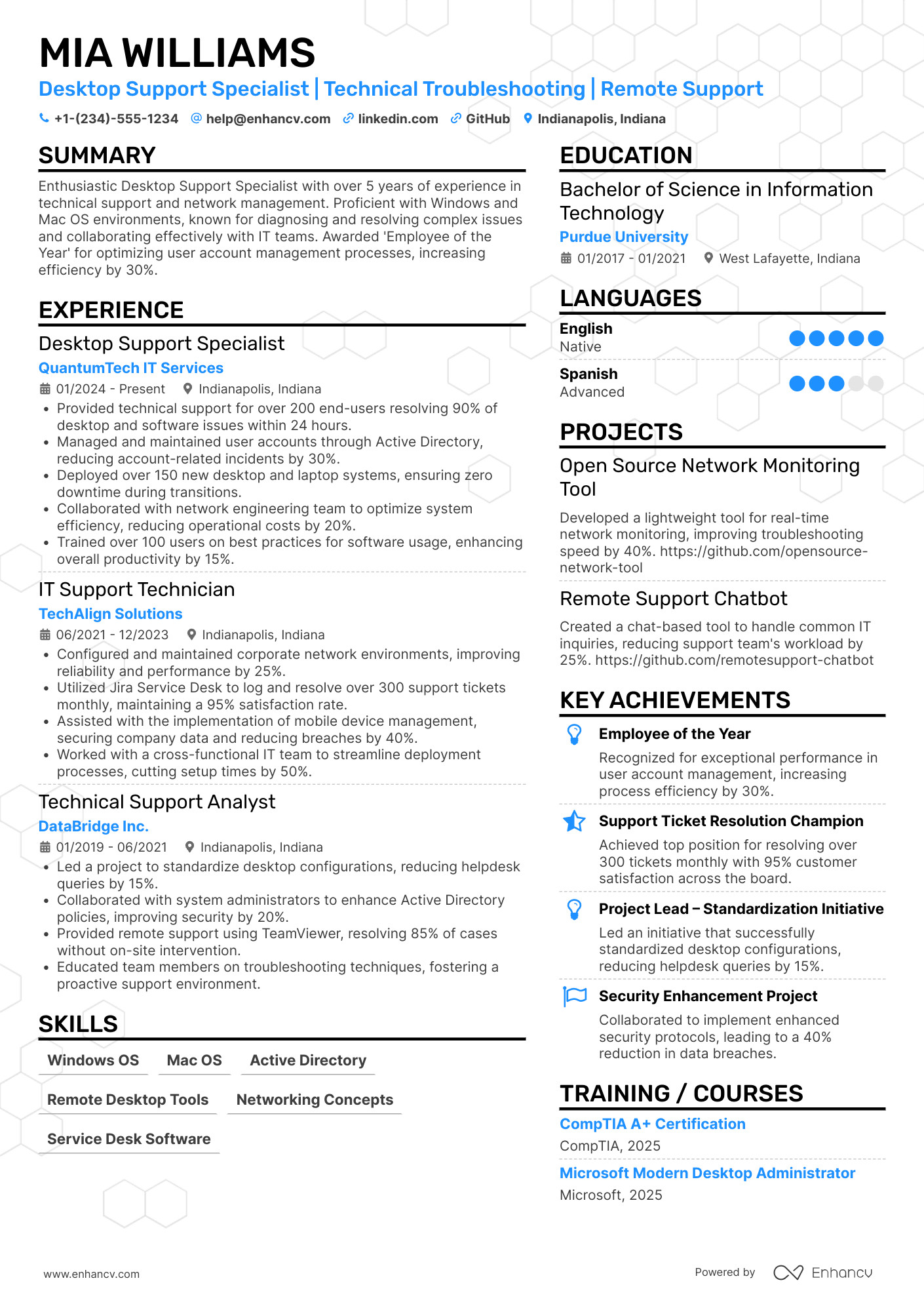 Desktop Support resume example