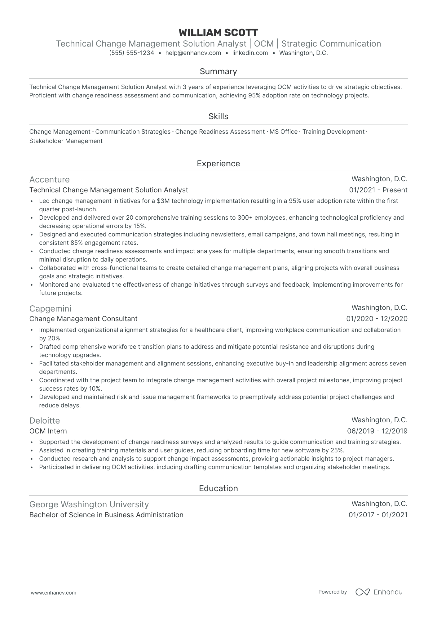 Change Management Process Analyst resume example