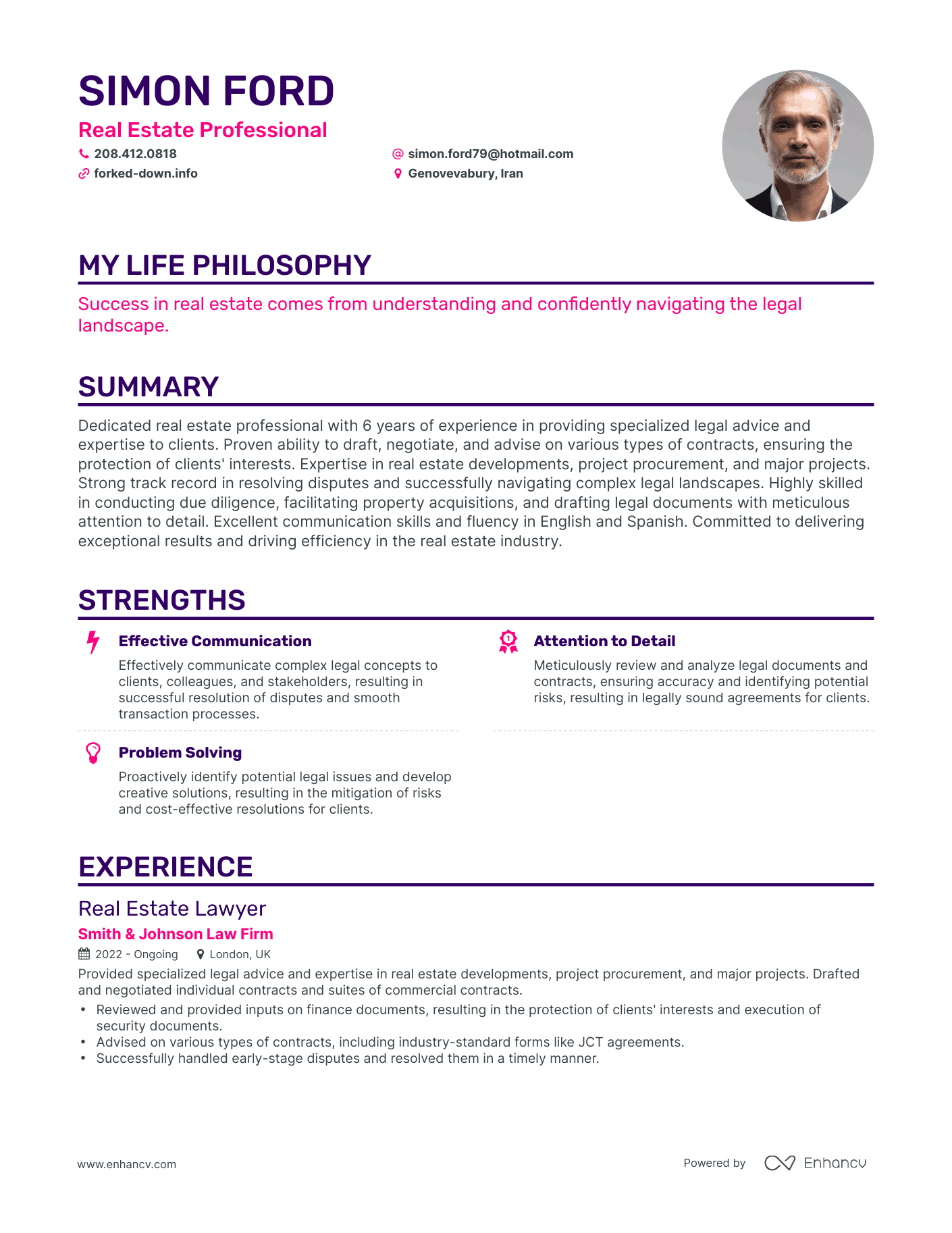 Creative Real Estate Professional Resume Example