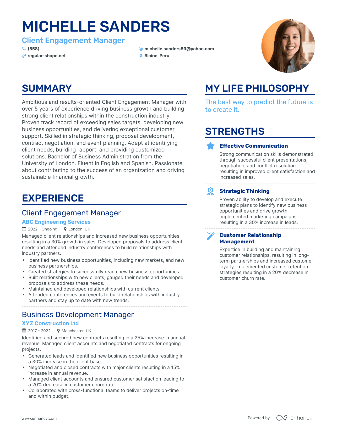 Client Engagement Manager resume example