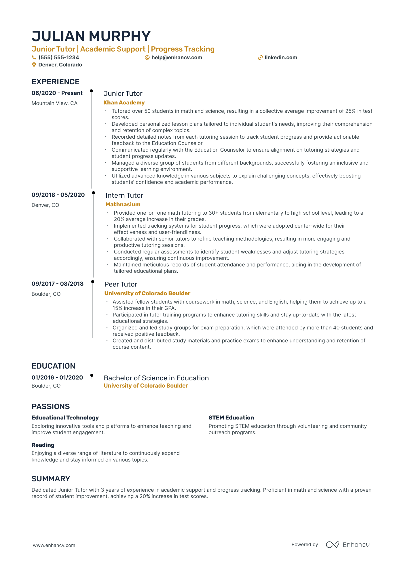 Private Tutor resume example